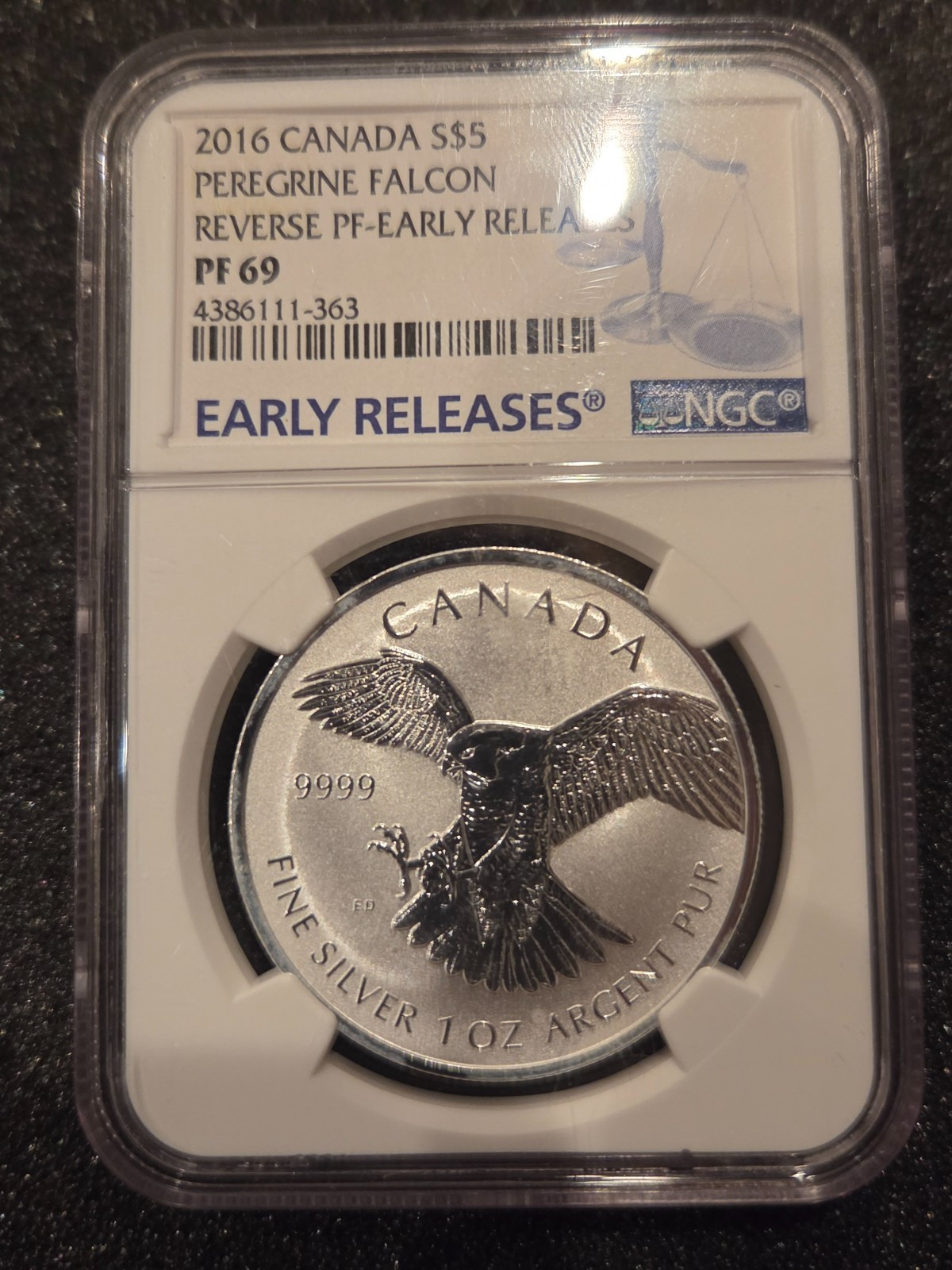 2016 Canada $5 Peregrine Falcon NGC PF69 Reverse Proof- Early Releases