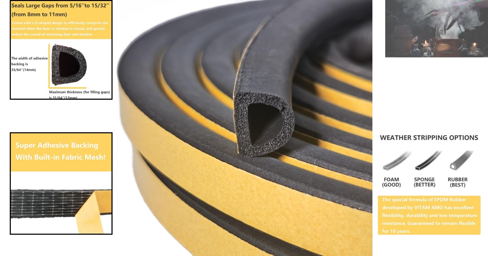 D-Shape Weather Stripping Seal - 18 Feet Multi-Purpose EPDM for Doors & Windows
