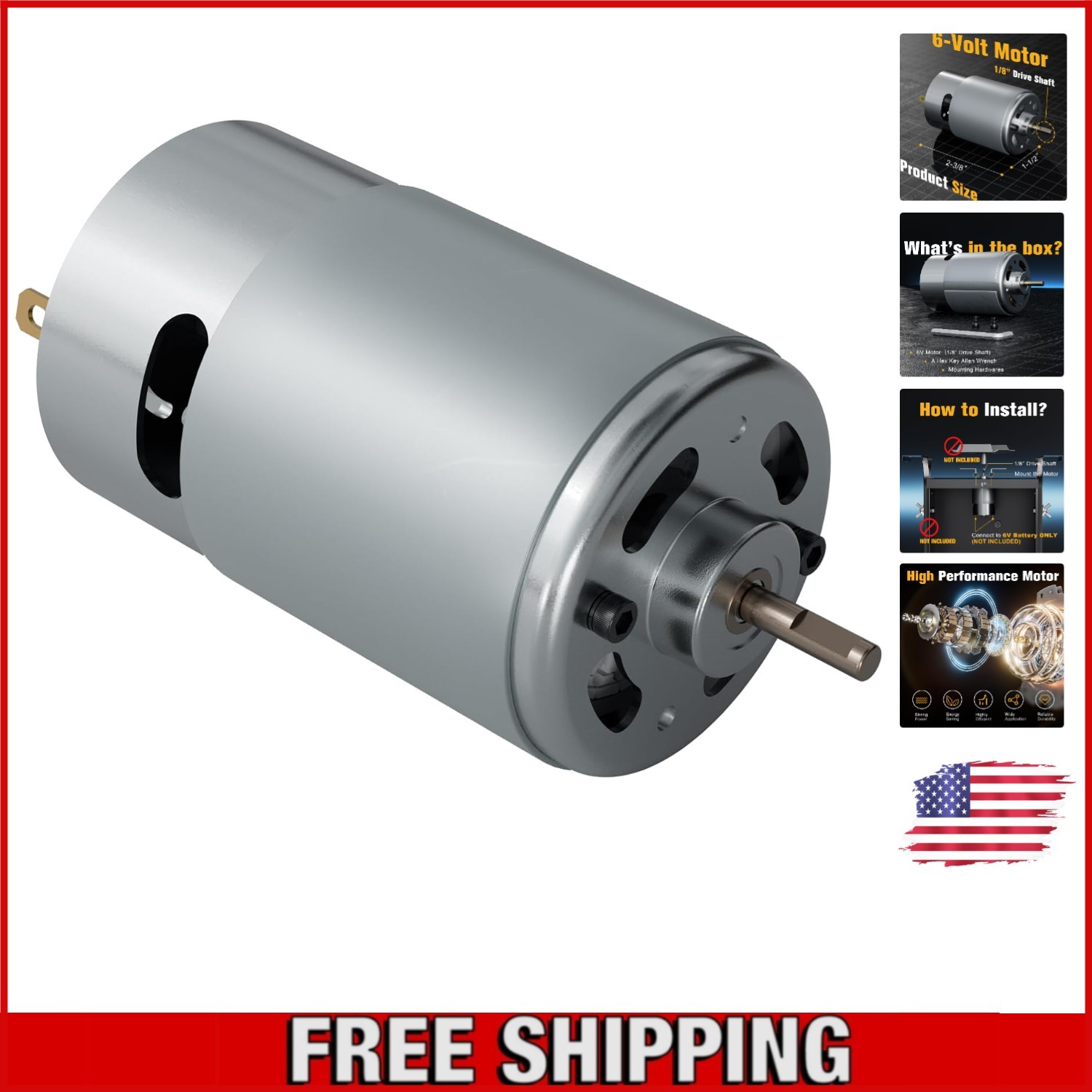 High-Quality 6V Game Feeder Motor with 1/8" Drive Shaft – Includes Hardware