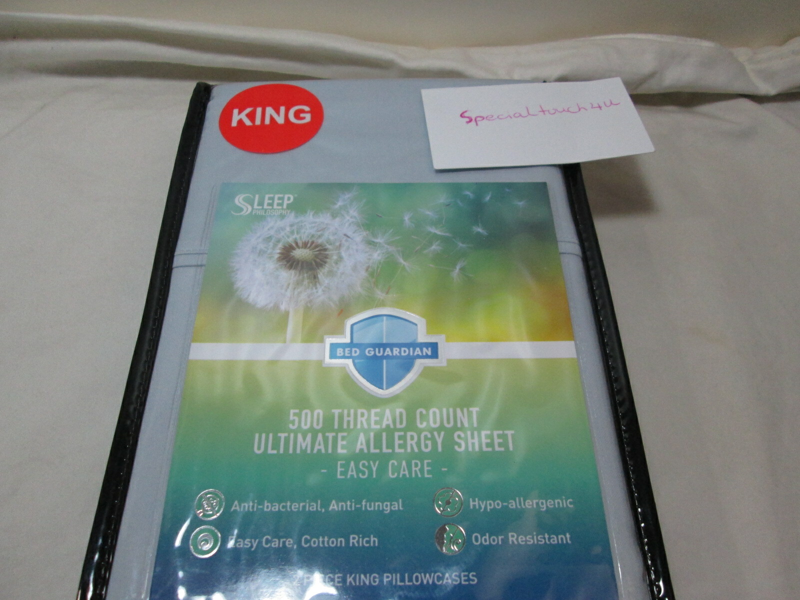 New Sleep Philosophy Bed Guardian Two King Pillowcases 500 Thread Count ~ Blue