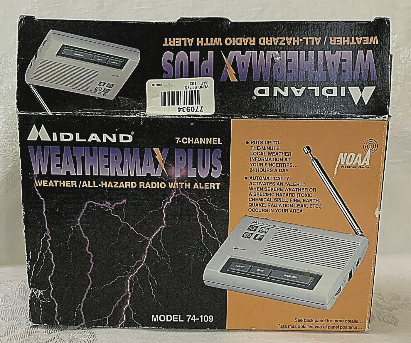MIDLAND WEATHERMAX 7-CHANNEL VHF RADIO~#74-109 used works w/cord orig box 1994