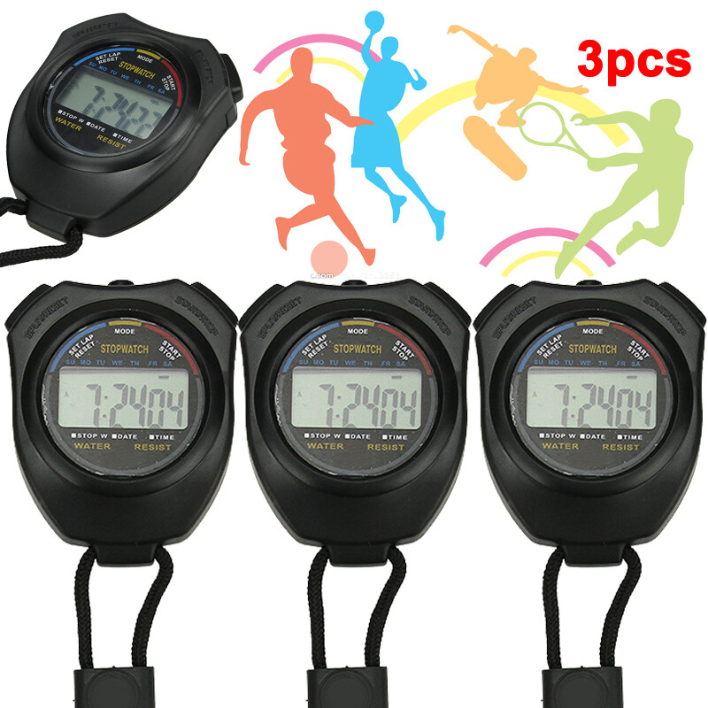 3 Pack Stopwatch Digital LCD Sports Counter Timer Watch with Lanyard Stop Watch
