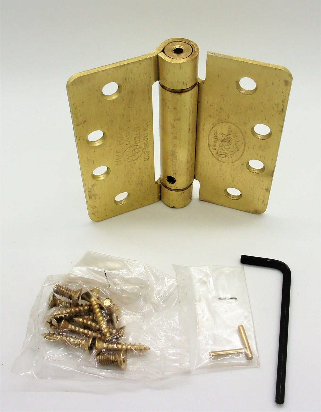 Satin Brass 1/4" Radius Adjustable Self Closing Spring Hinge (US4)