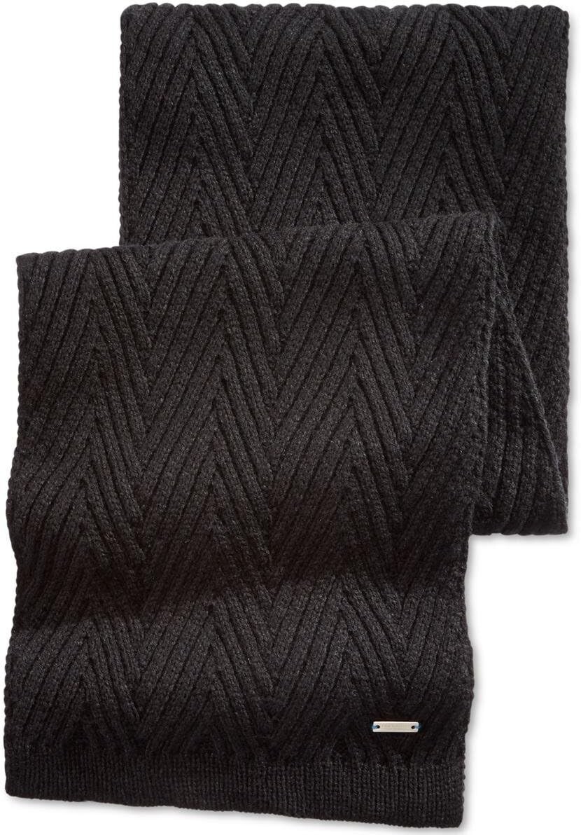 $65 New Mens Ryan Seacrest Distinction Herringbone Stitch Black Scarf One Size