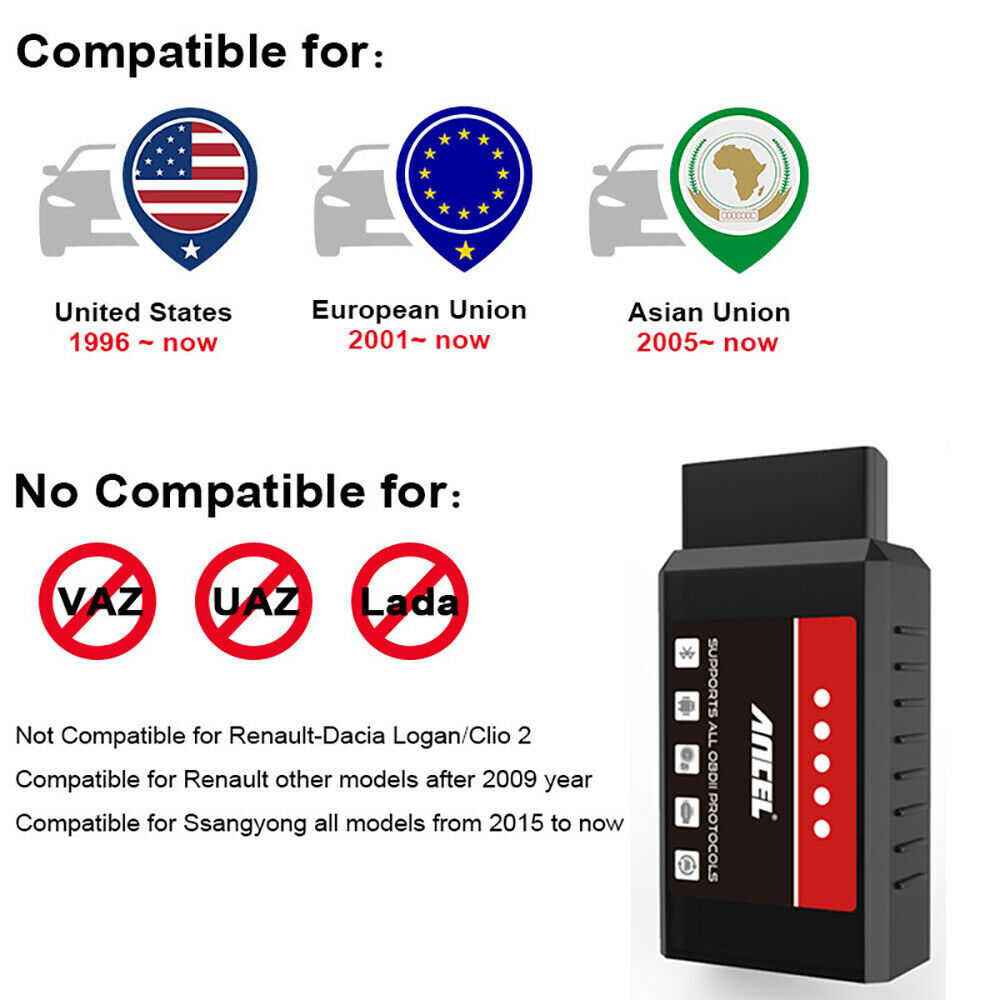 ELM327 Car Engine OBD2 Scanner Bluetooth Code Reader Diagnostic Tool for Android