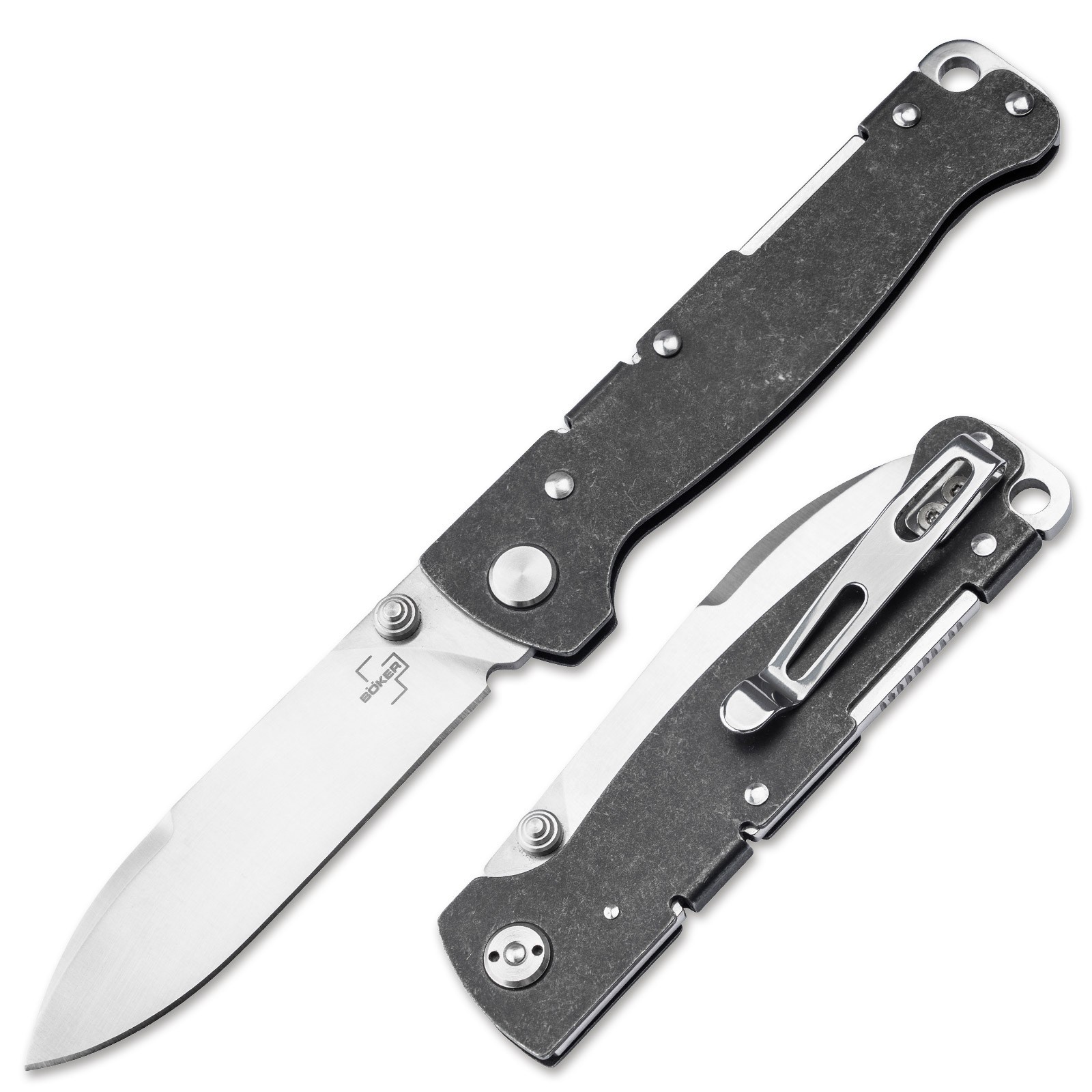 BOKER PLUS Atlas Droppoint TS Folding Knife  D2 Steel Handle Black 01BP0064