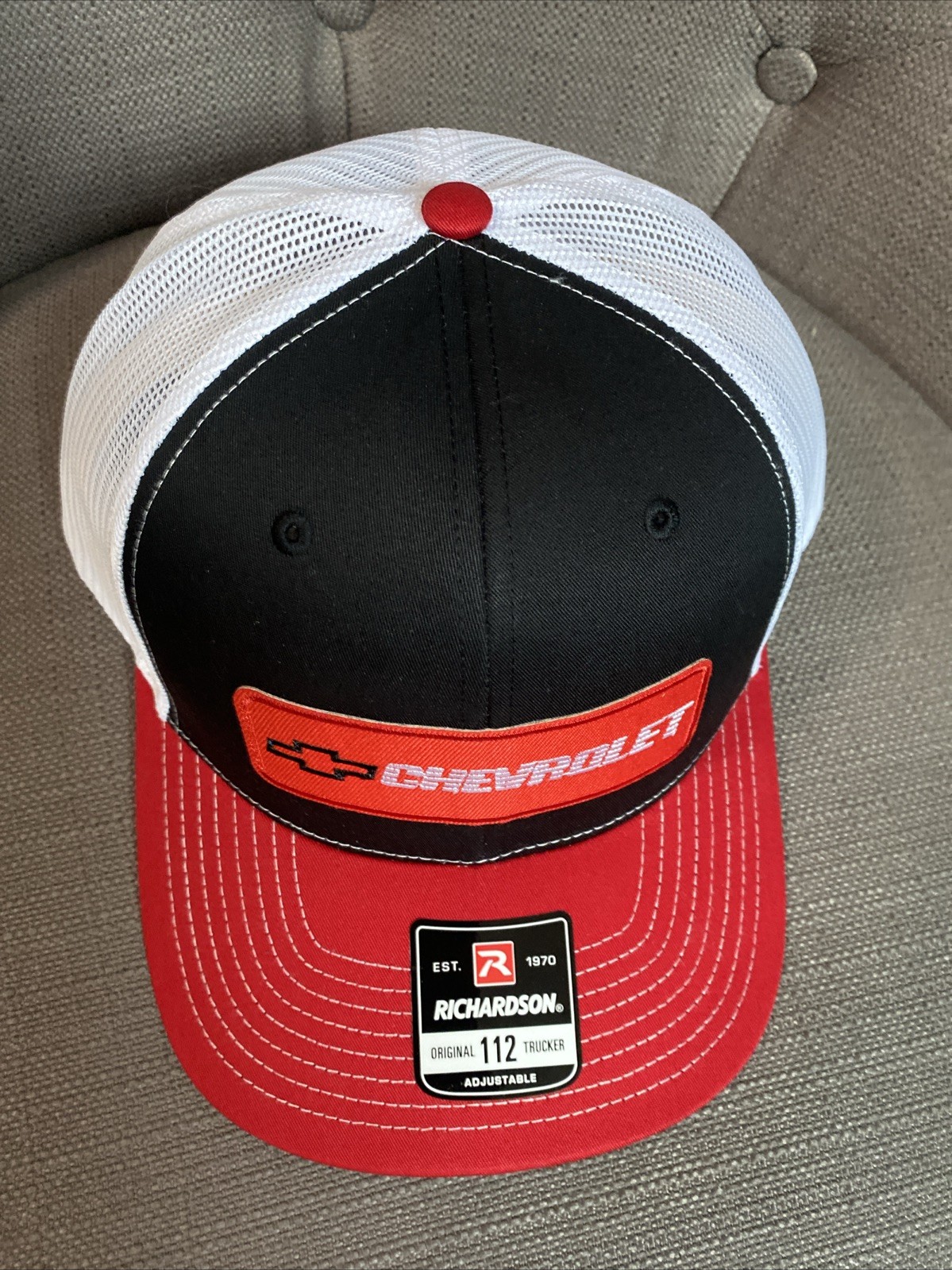 Chevrolet Chevy Patch On Black White richardson 112 Snapback Trucker Hat Cap