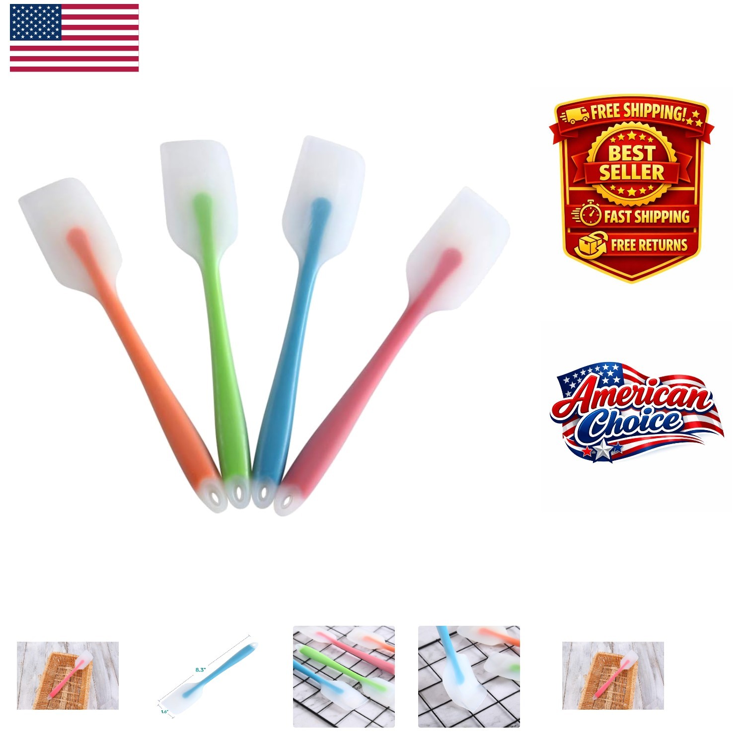 Silicone Spatula Set of 4 - Heat Resistant Up to 450°F, BPA Free