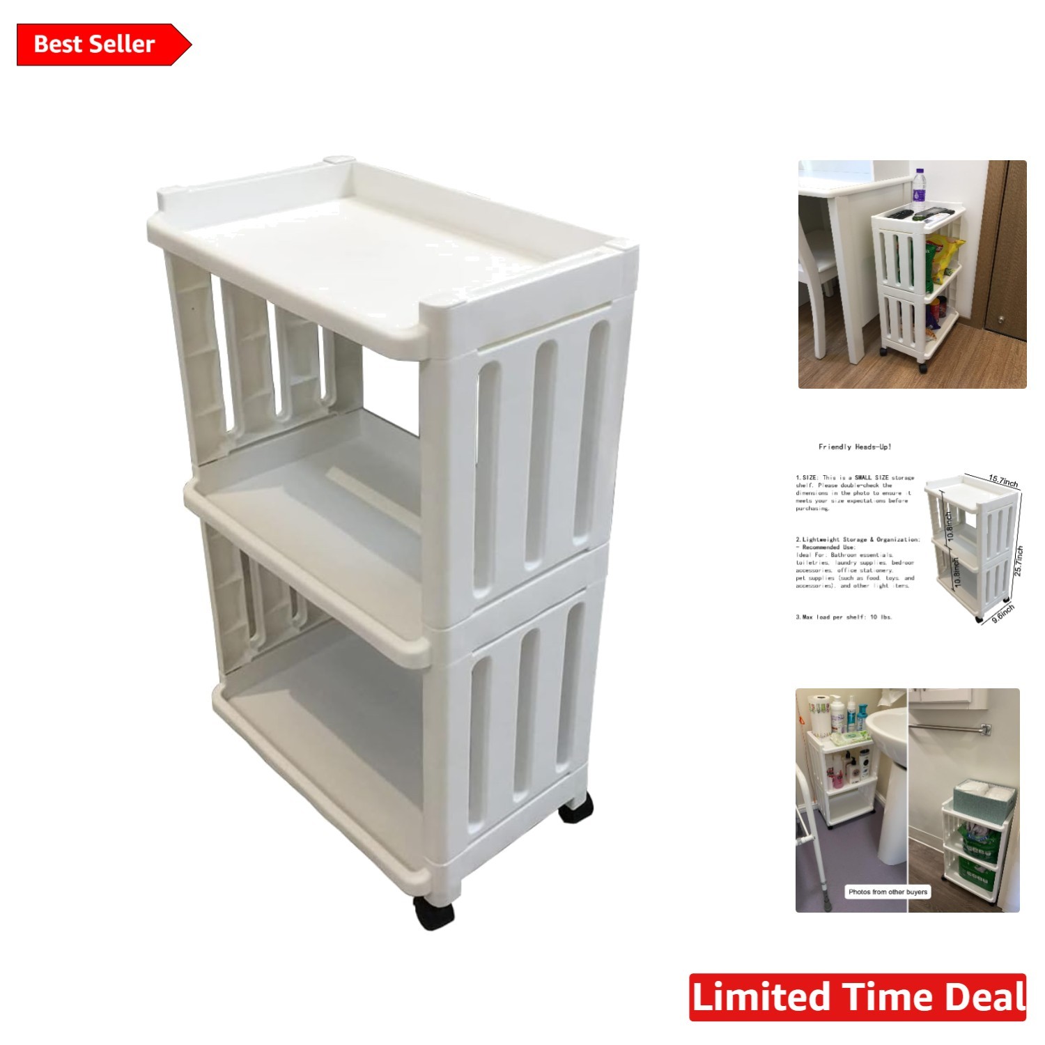 Elegant 3-Tier Rolling Storage Cart - Slim Organizer for Kitchen & Bathroom