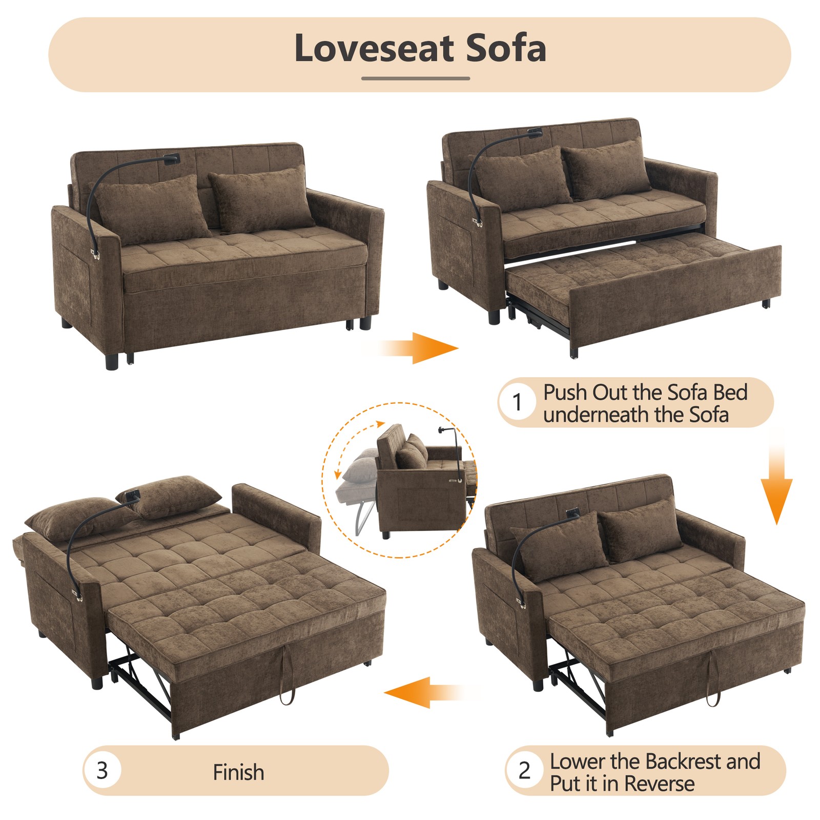 56.9" Loveseat Sofa Pull-out Sofa Bed Sleeper Sofa with a Reversible Backrest