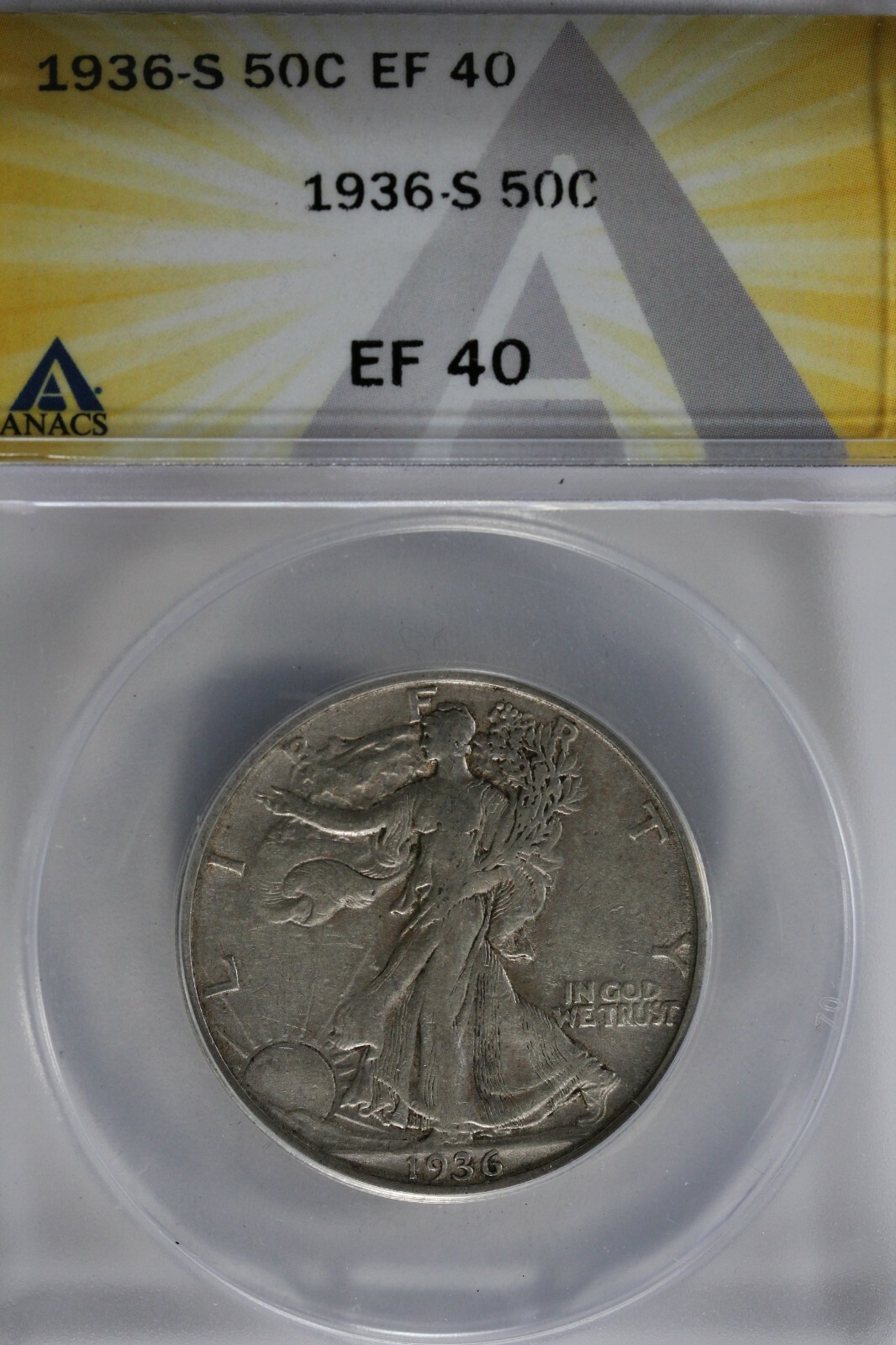 1936-S  .50  ANACS  EF 40  Walking Liberty, Half Dollar, Lady Liberty Half