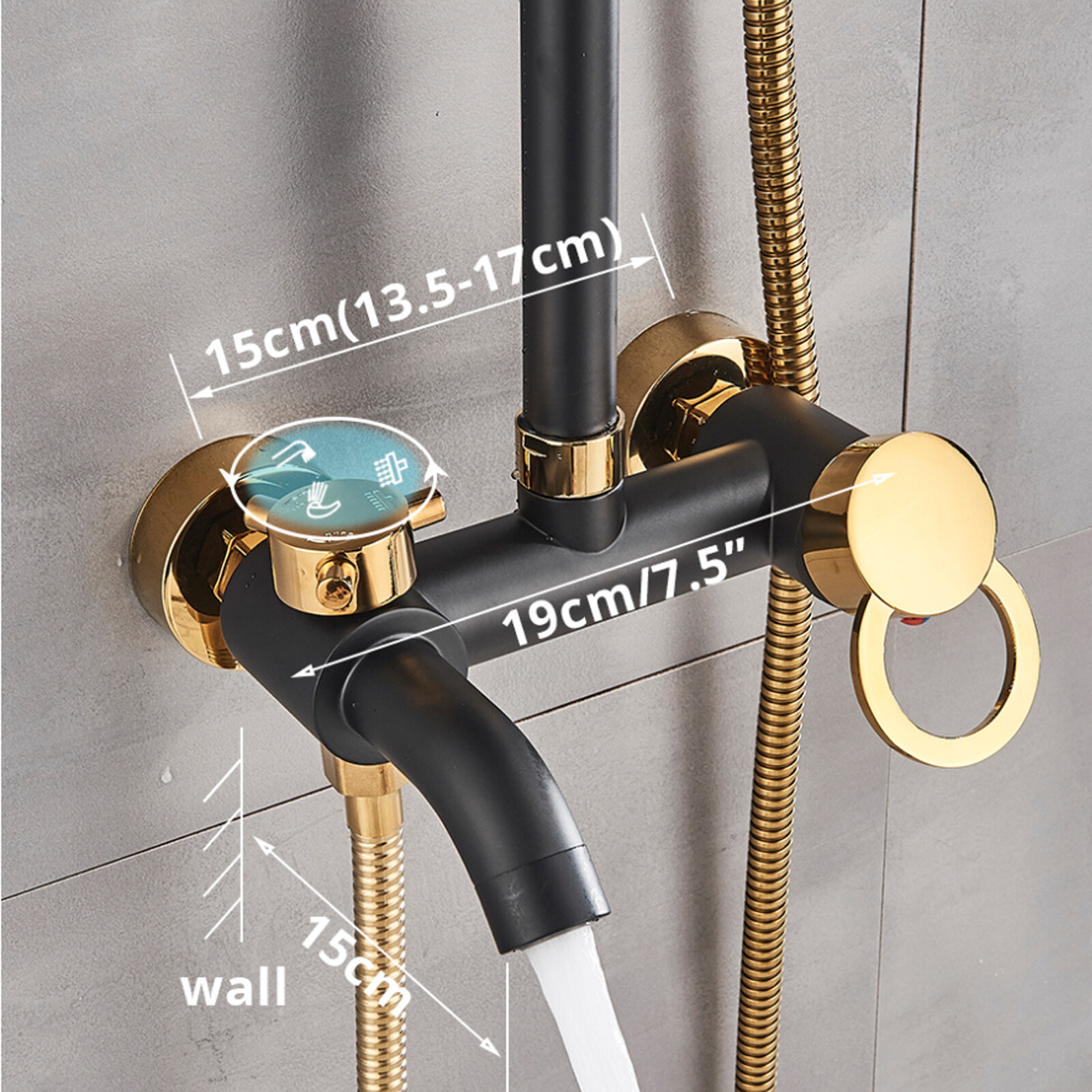 Exposed Shower Faucet System Rain Shower Head Combo 3Function Shower Fixture Set