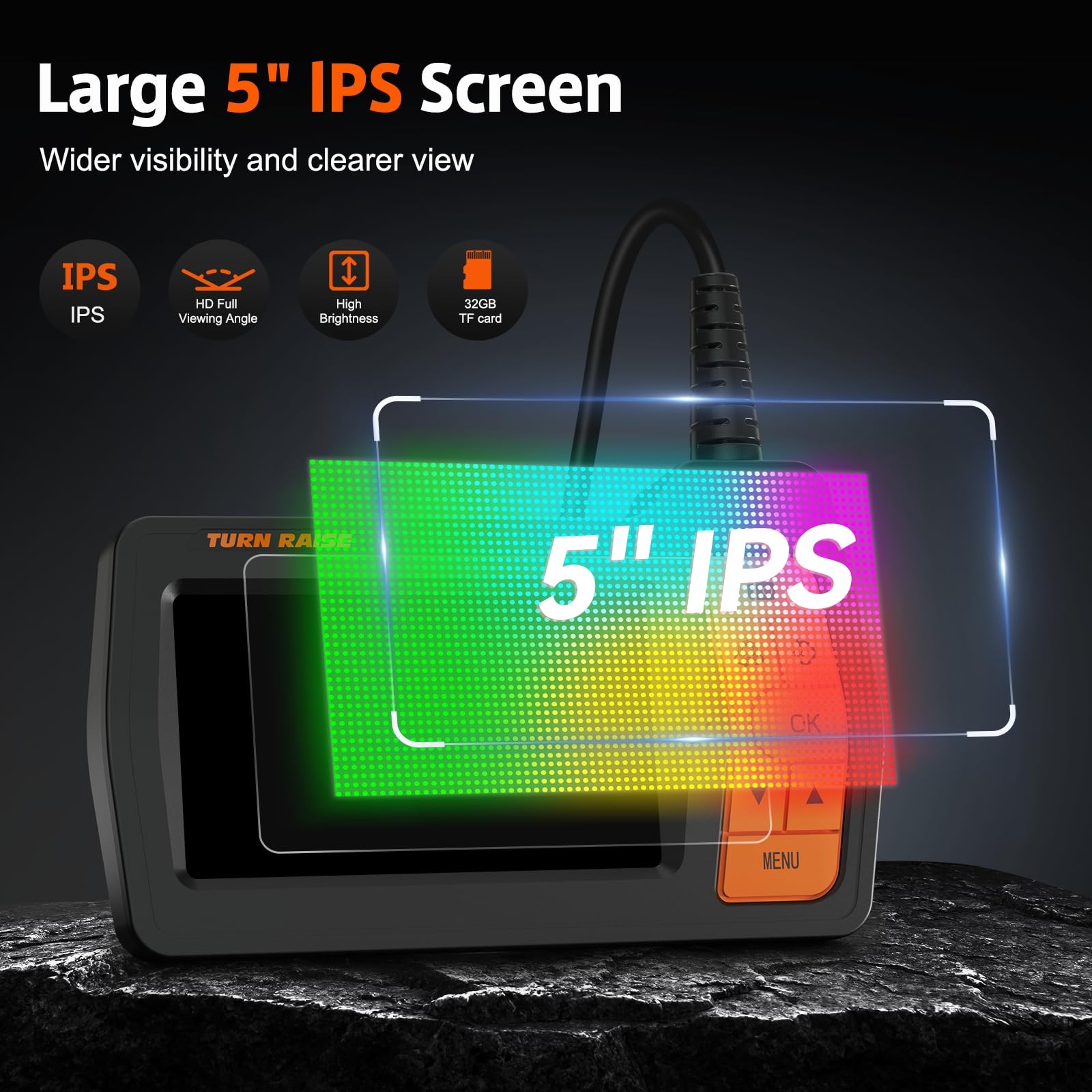Triple Lens Inspection Drain Camera, 5 IPS Split Screen Borescope with Light & 3