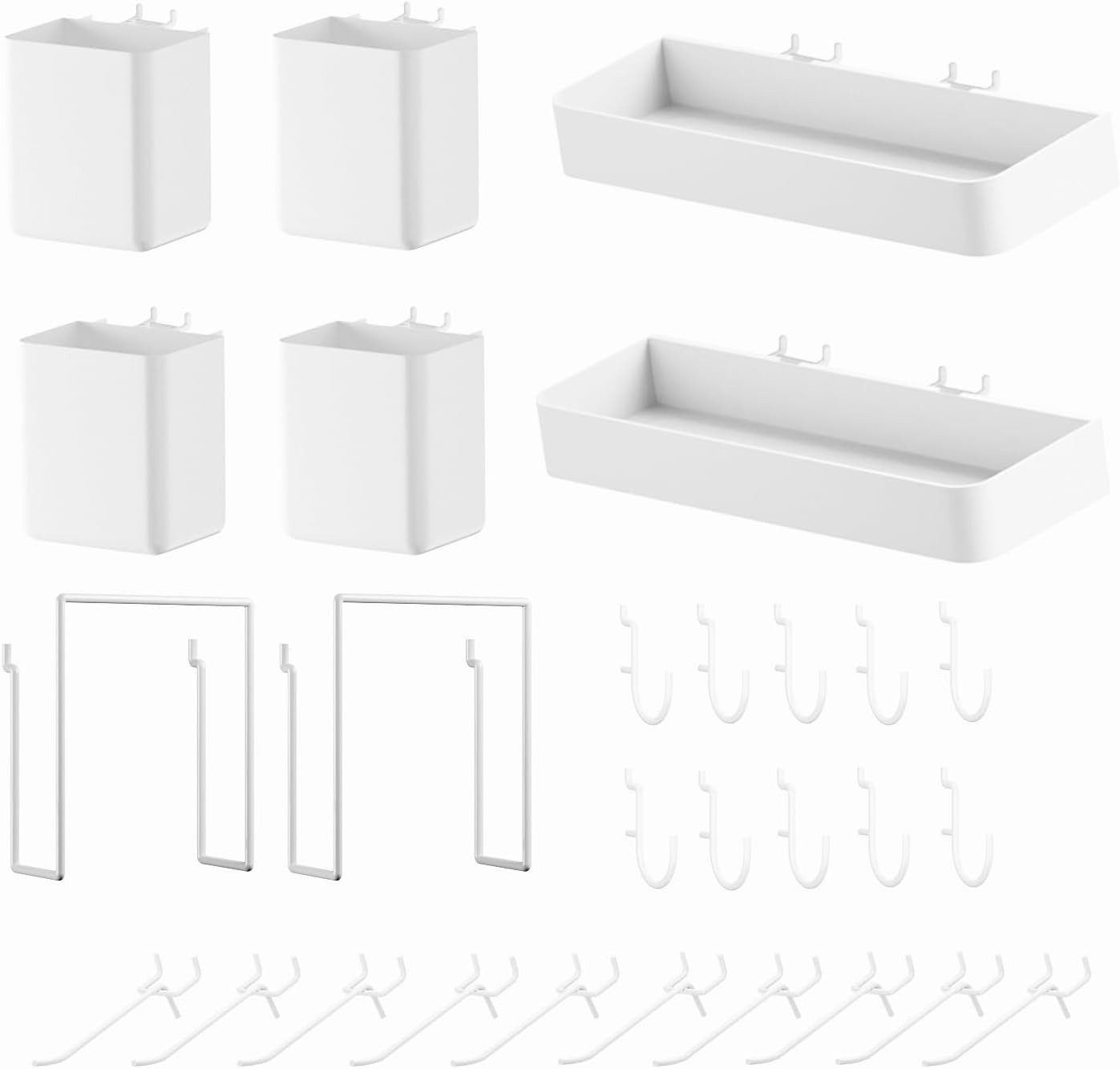 28-Packs Peg Board Organizer Accessories Kit, White | Includes ABS bins, shel...