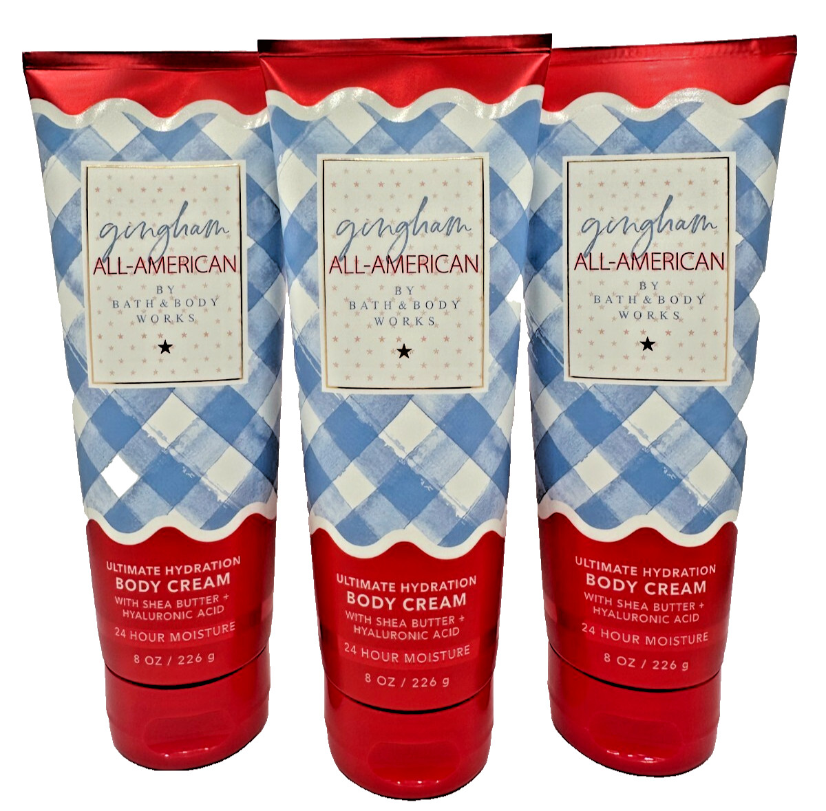 NEW Bath & Body Works Lot of 3 Tubes Gingham All American Body Cream Lotion 8 oz