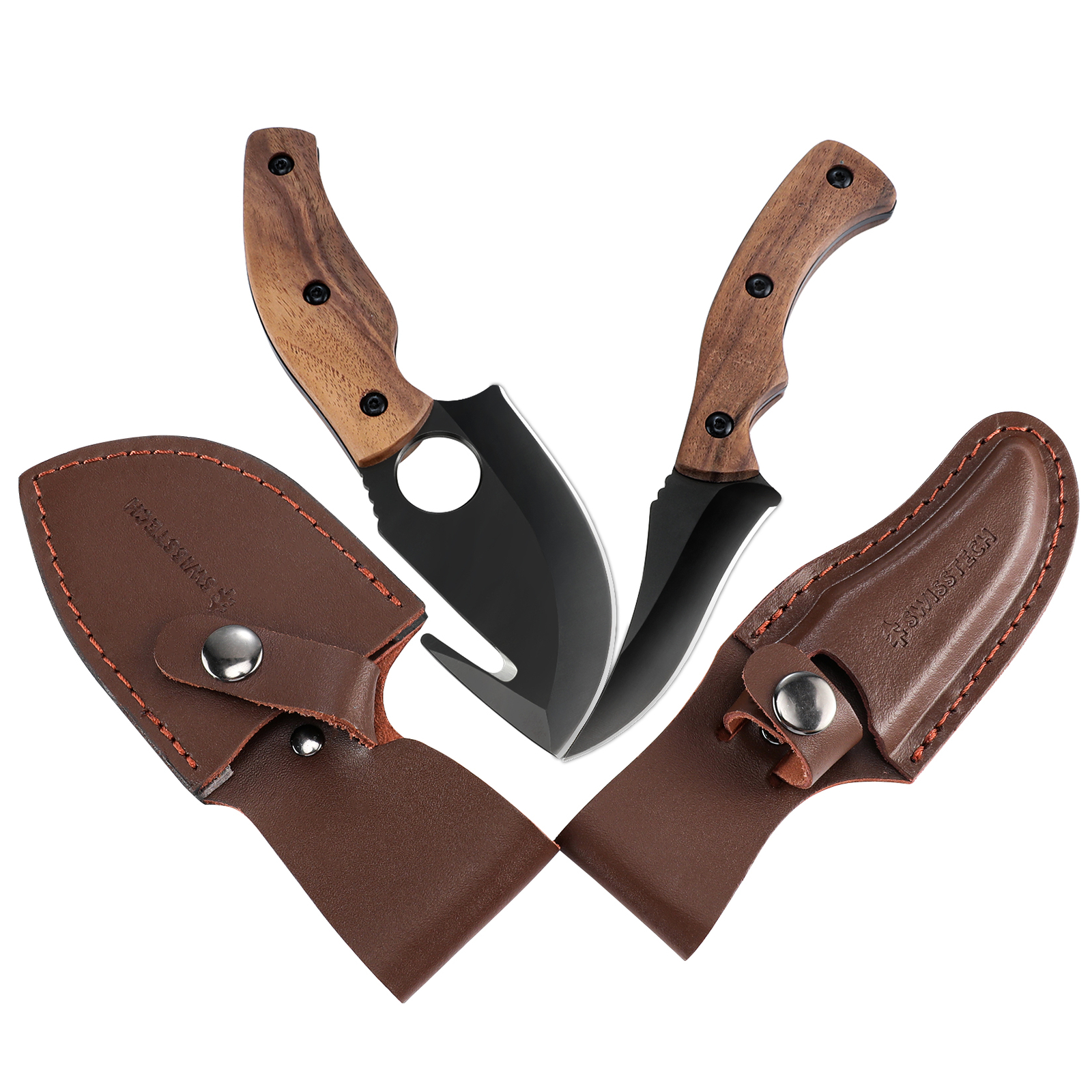 Fixed Blade Hunting Knife 6.5"Skinning 7" Gut Hook Knife Full-Tang Handle 2PACK