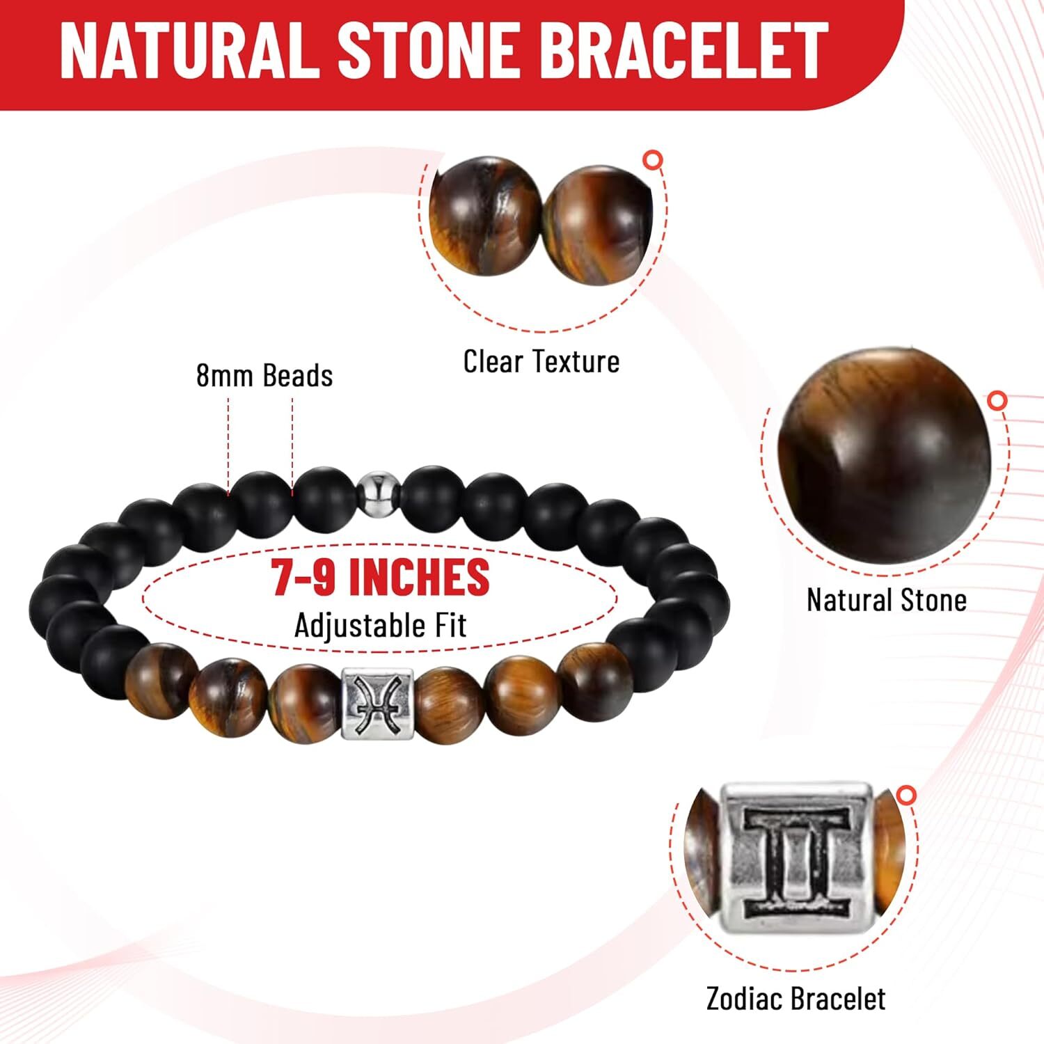 Handmade Zodiac Beaded Bracelet, Tigers Eye, Astrology Gifts, 8mm