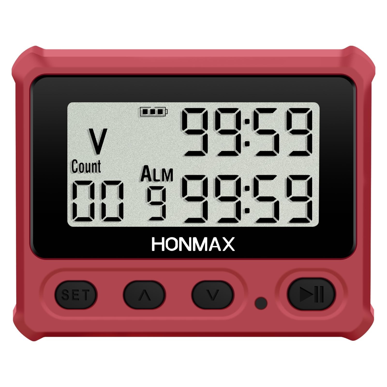 Honmax 8200-0401 Digital Interval Timer Stopwatch USB-C Rechargeable Red