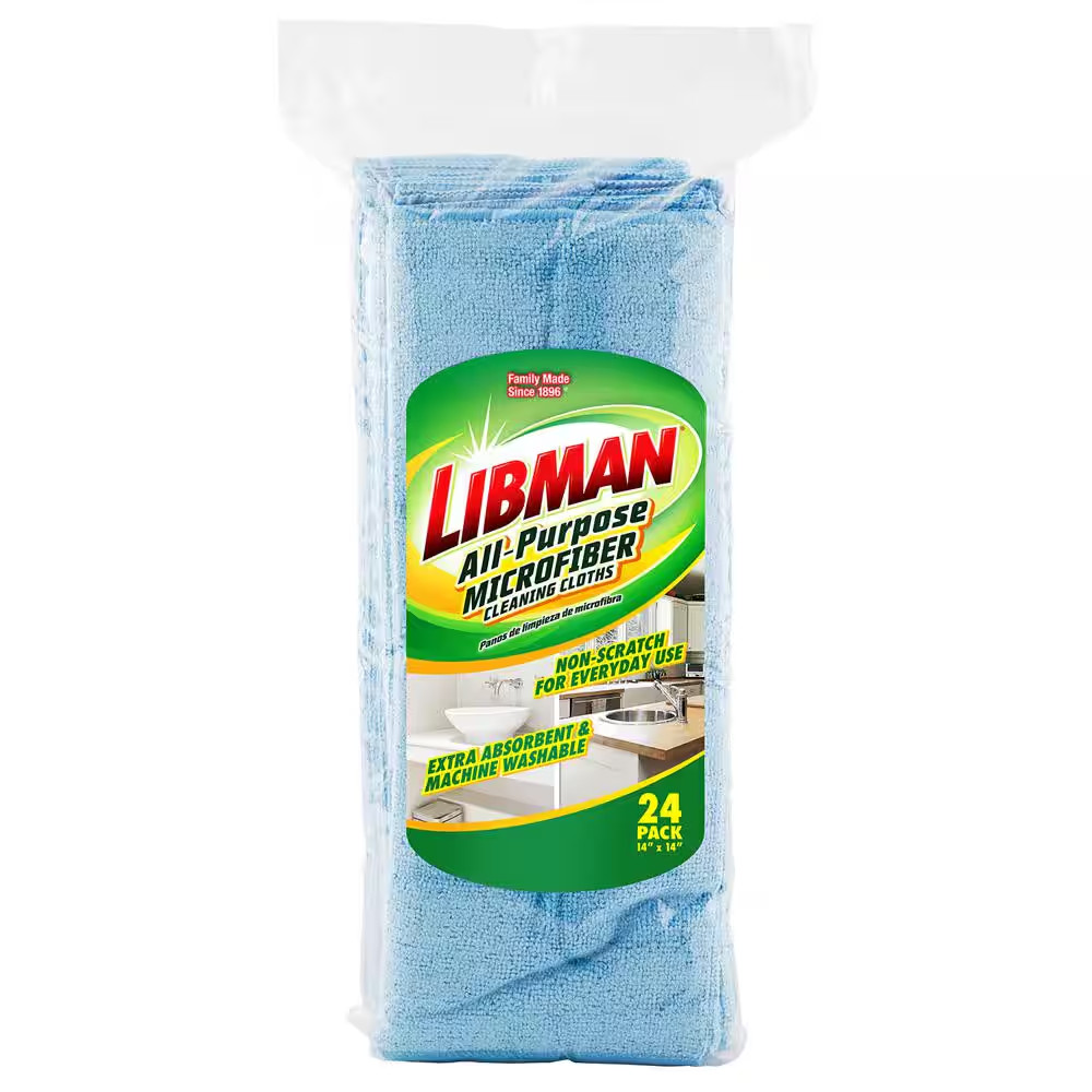 Libman Microfiber Cleaning Cloth Towels 24 Pack 14x14 Lint Free All Purpose