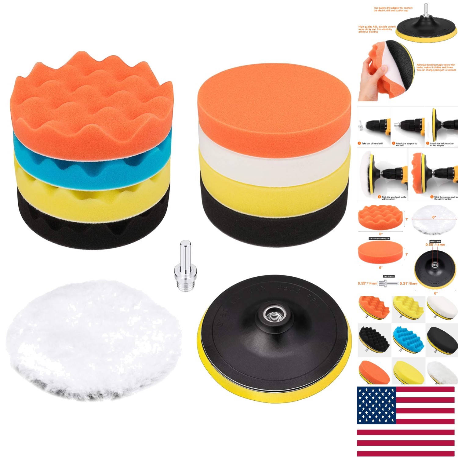 11-Piece 6-Inch Buffing Pad Kit with Drill Adapter for Car Detailing