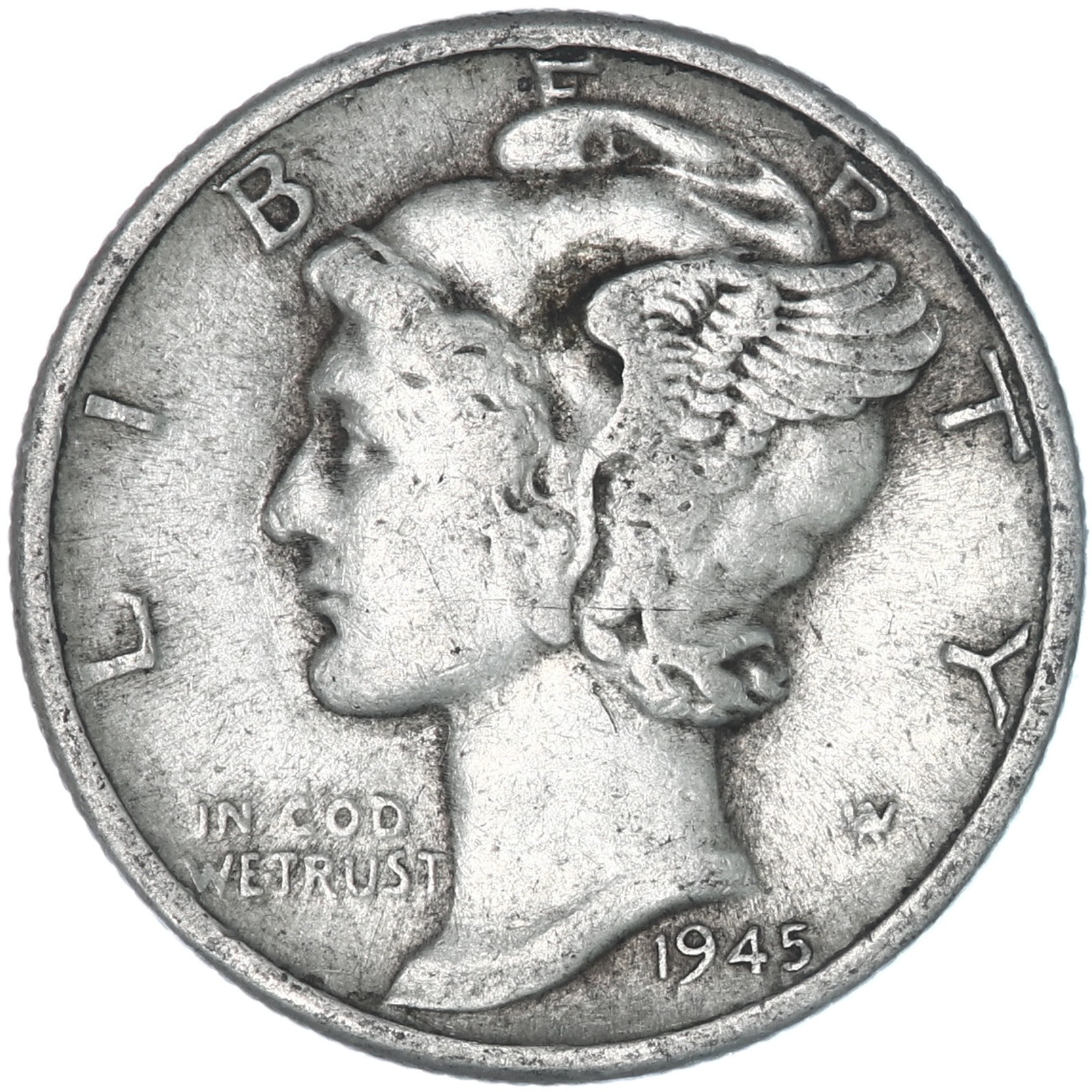1945 D Mercury Dime 90% Silver Very Fine VF
