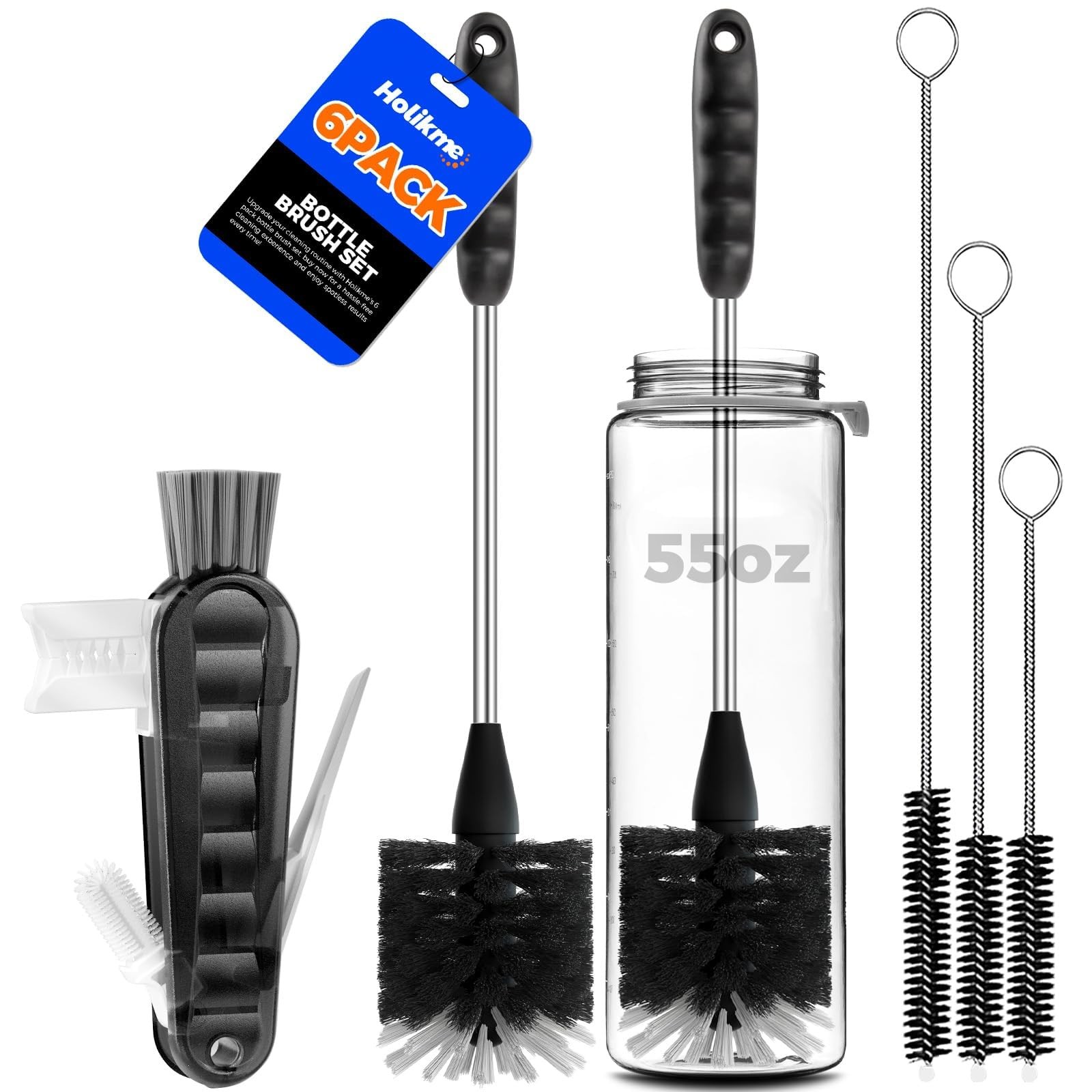 6 Pack Bottle Brush Set, 14" Long Handle Stainless Steel Bottle Cleaner Brush...