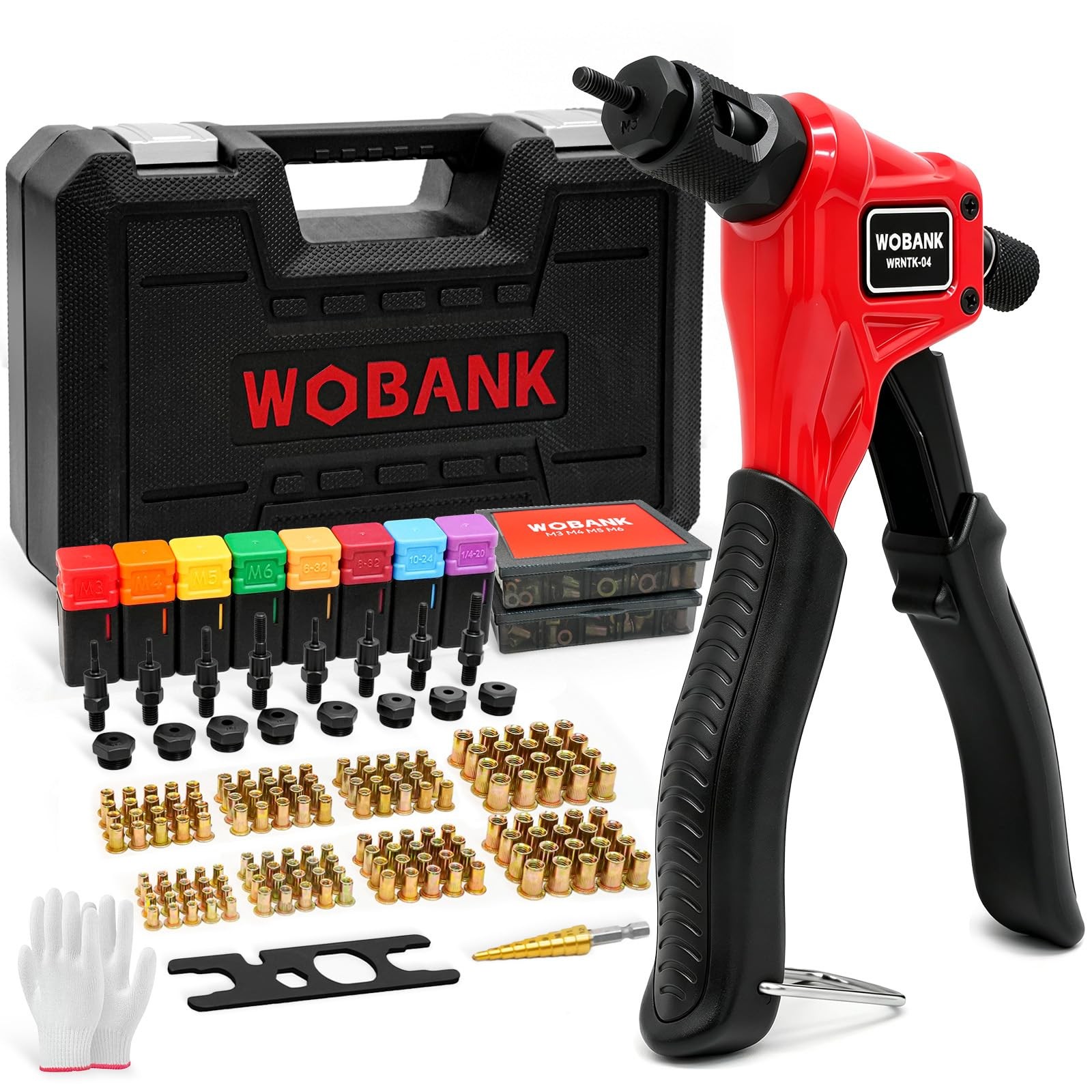 WOBANK Rivet Nut Tool Kit, 8" One M3, M4, M5, M6, 6-32, 8-32, 10-24, 1/4-20