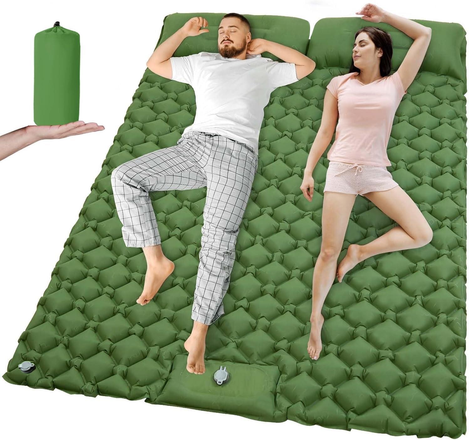 Double Camping Sleeping Pad 120cm Extra Wide Air Mattress Built-in Pump