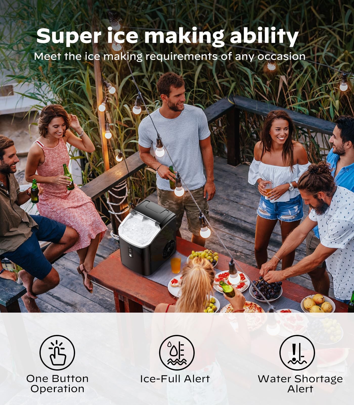 Nugget Ice Maker Countertop, Pellet Ice Machine with Self-Cleaning Function, Pro
