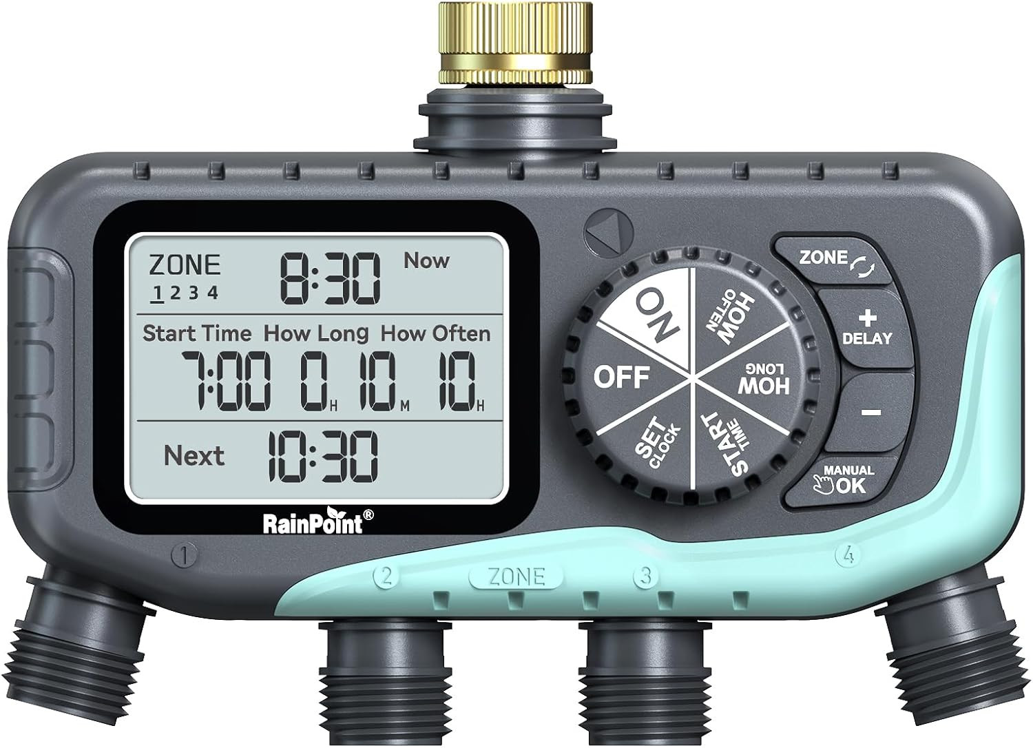 RAINPOINT Sprinkler Timer 4 Zone, Water Timer for Garden Hose, for Soaker Hose w