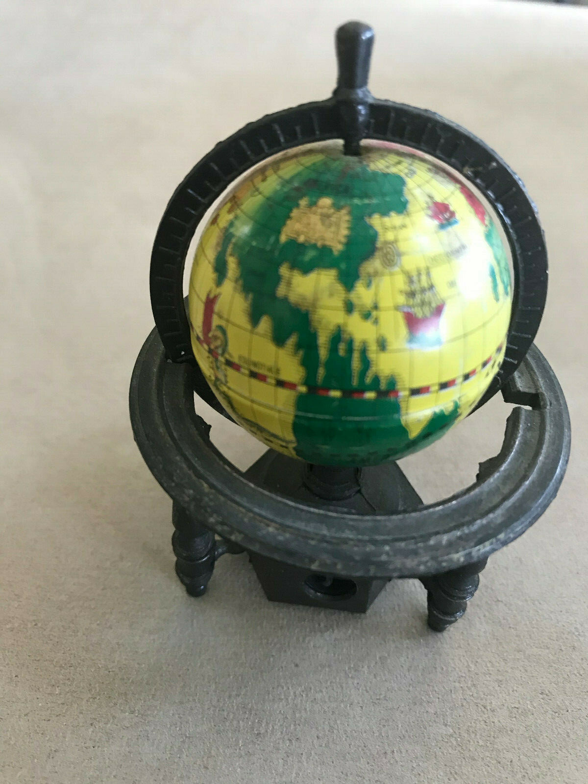 Rare Vintage Miniature Spinning World Globe Pencil Sharpener Diecast Metal