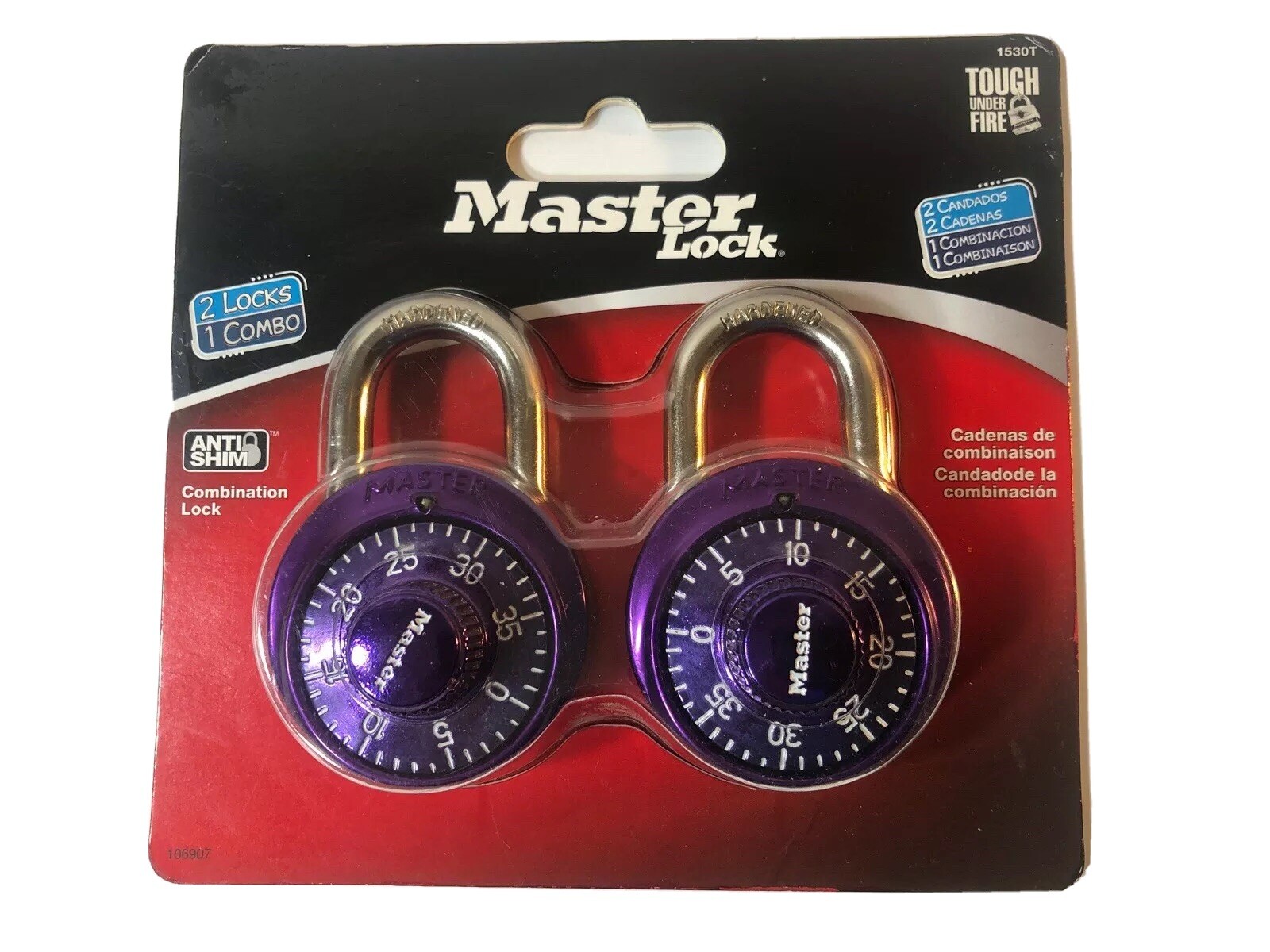 Master Lock Padlock 1530T Dial Combination Lock, 1-7/8 in Wide Purple New Seale