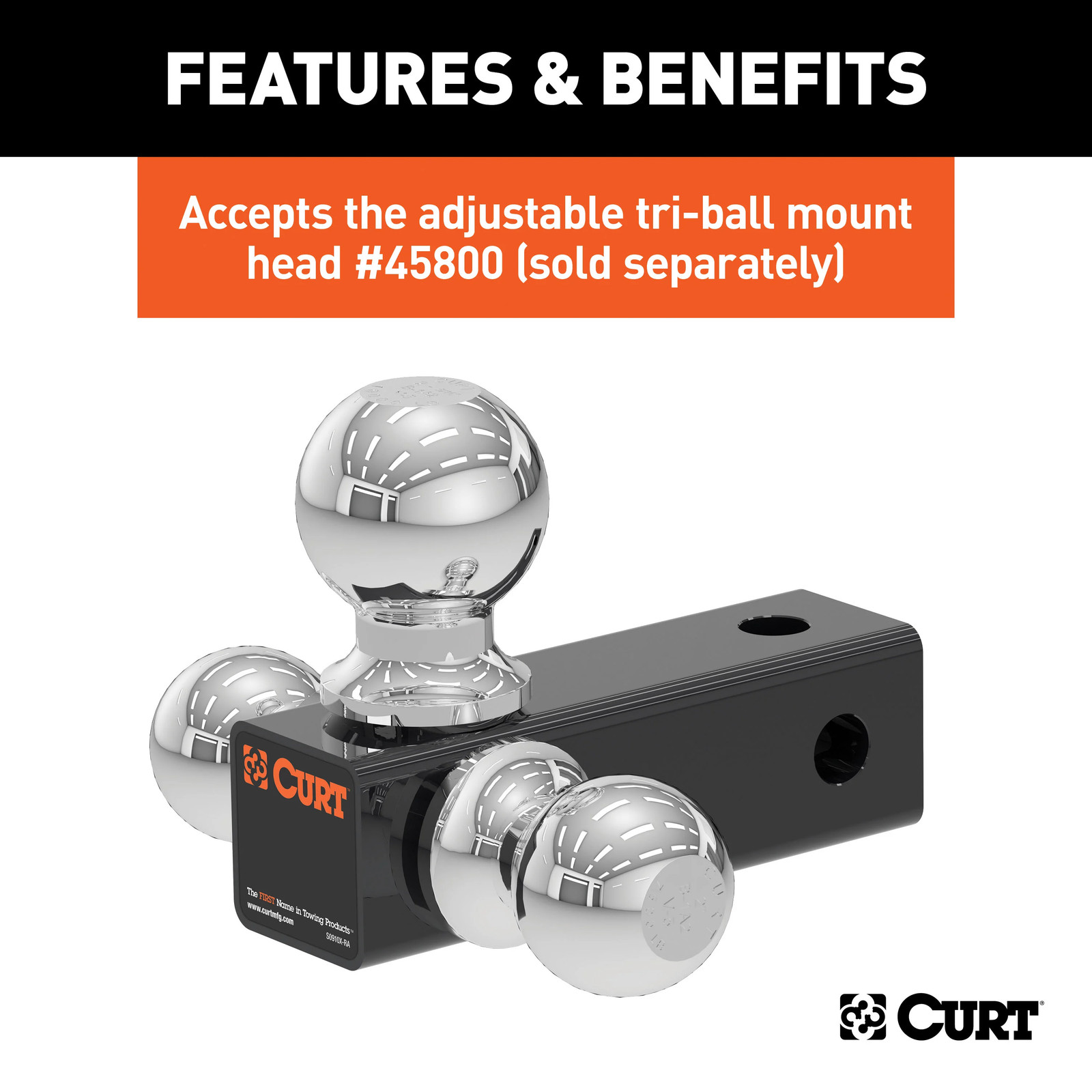 CURT Replacement Adjustable Tri-Ball Tube Mount Hitch for CURT #45799