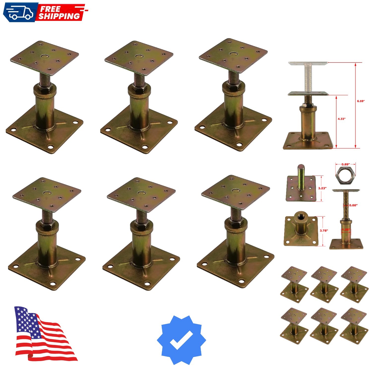 Adjustable 4 1/3" - 7" House Floor Jacks Mini Screw Post Pole for Leveling, G...