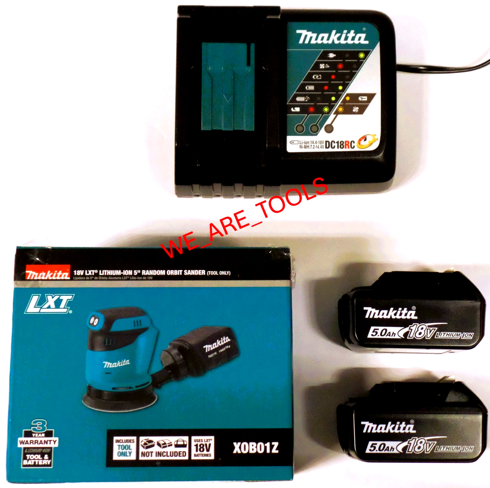 NEW Makita Kit XOB01Z 18 Volt LXT 5" Orbital Sander, 2) 5.0 Ah Battery, Charger