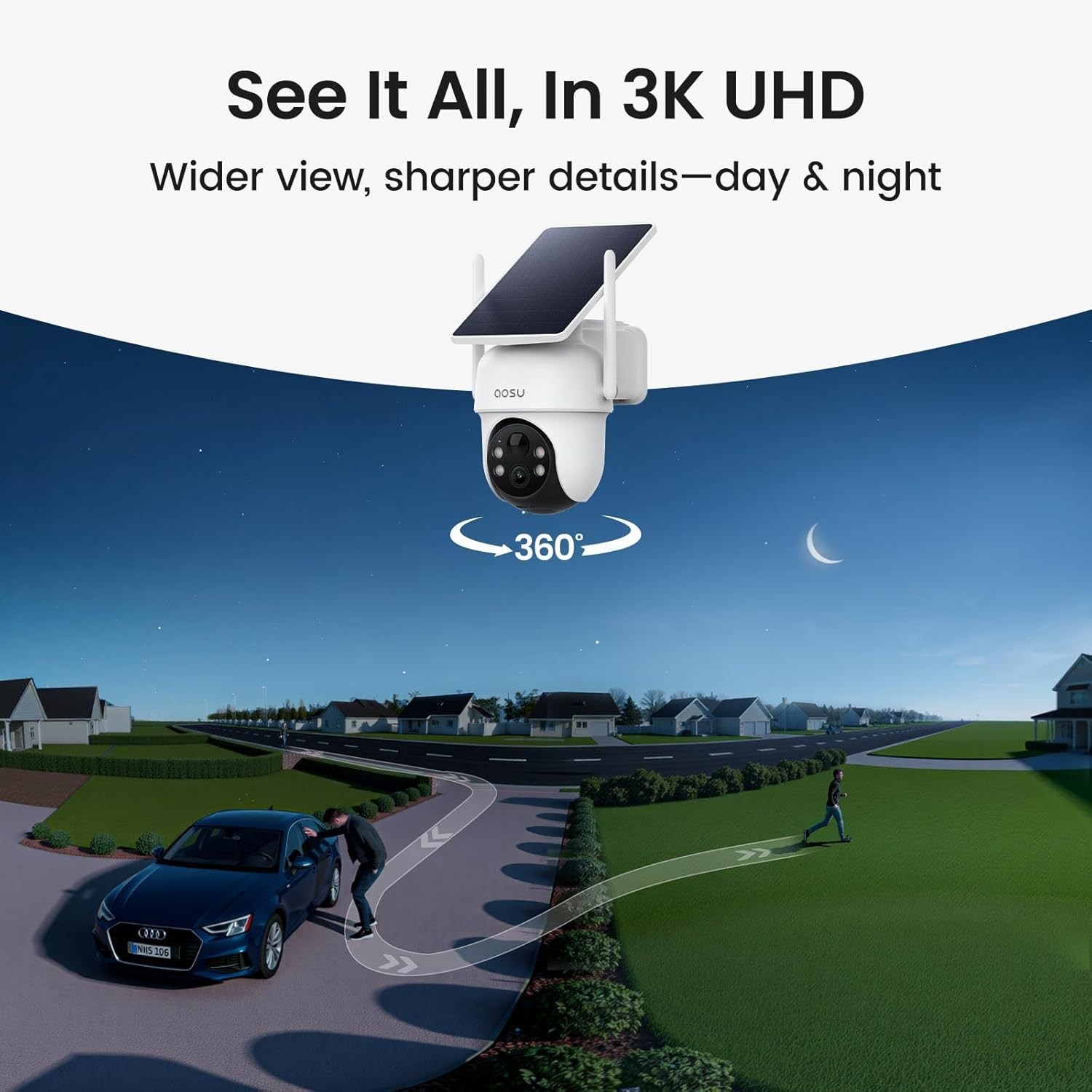 aosu D1 Classic 8-Cam Wireless Outdoor Security System, Solar Powered, 3K