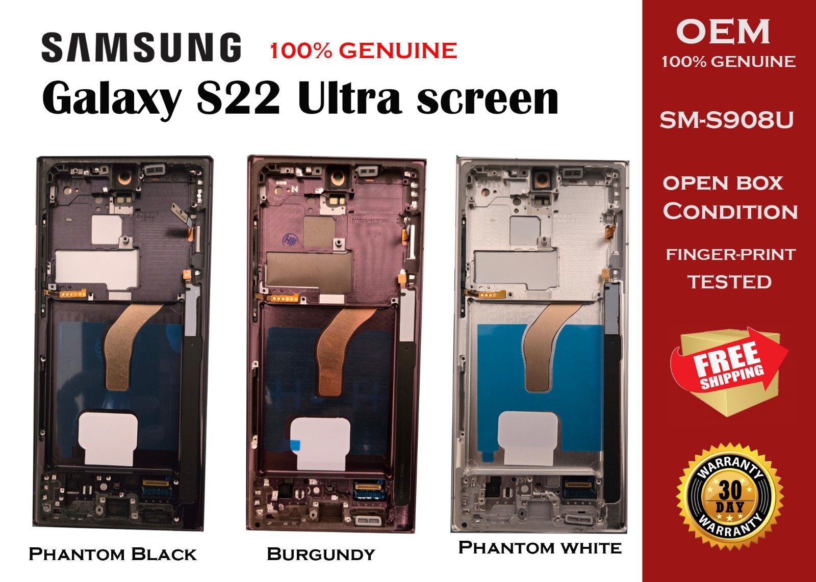 Samsung Galaxy S22 Ultra 5G OEM Genuine Dynamic AMOLED 2X OLED Screen with Frame