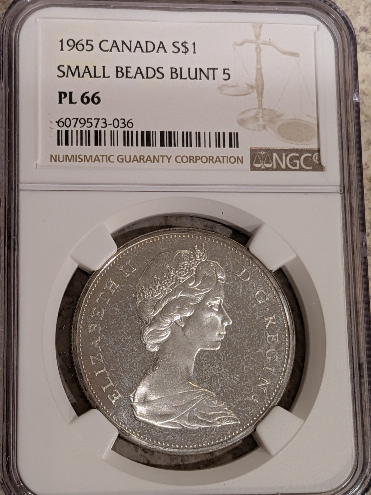 1965 CANADA SILVER 1 DOLLAR SMALL BEADS BLUNT 5 NGC PL 66 RARE GEM VARIETY