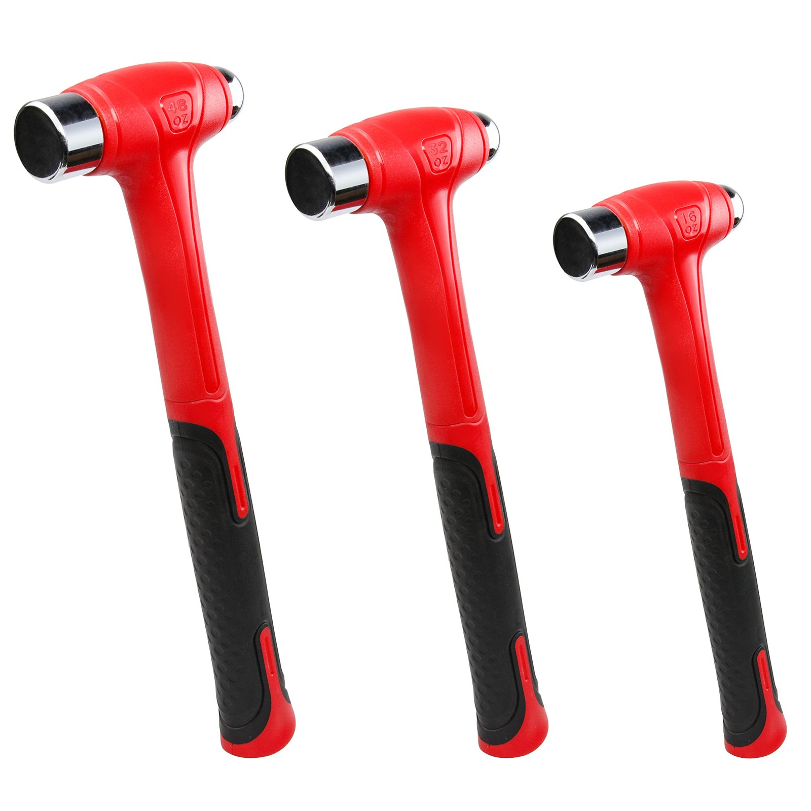 C&T 3 Piece Ball Peen Hammer, 16oz 32oz 48oz, Fiberglass [Head: Silver]