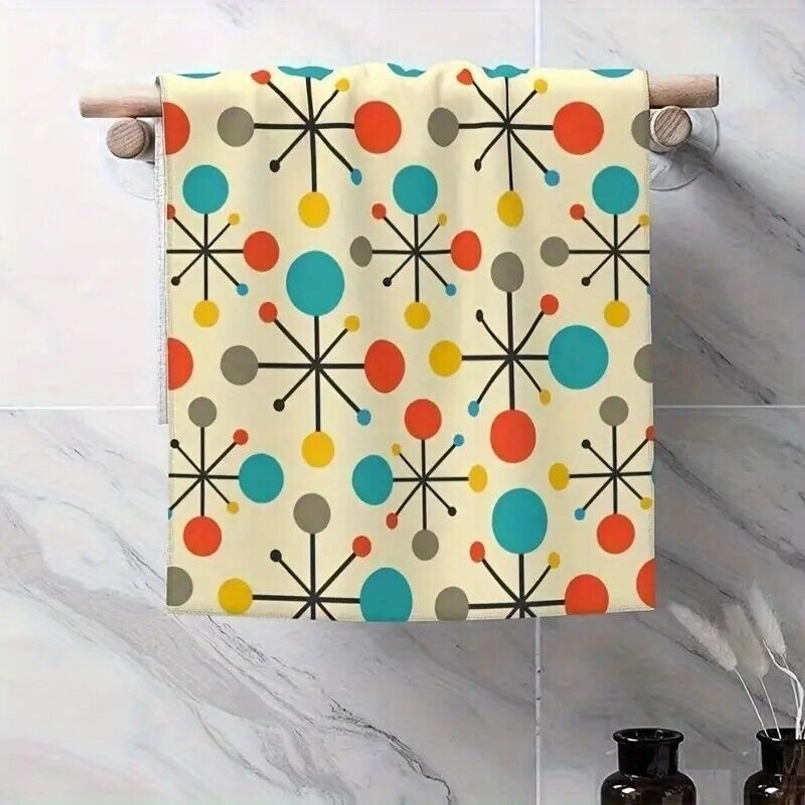 Retro Mid-Century Dots Modern Atomic Kitchen Towels 2pc Vintage Vibe Microfiber