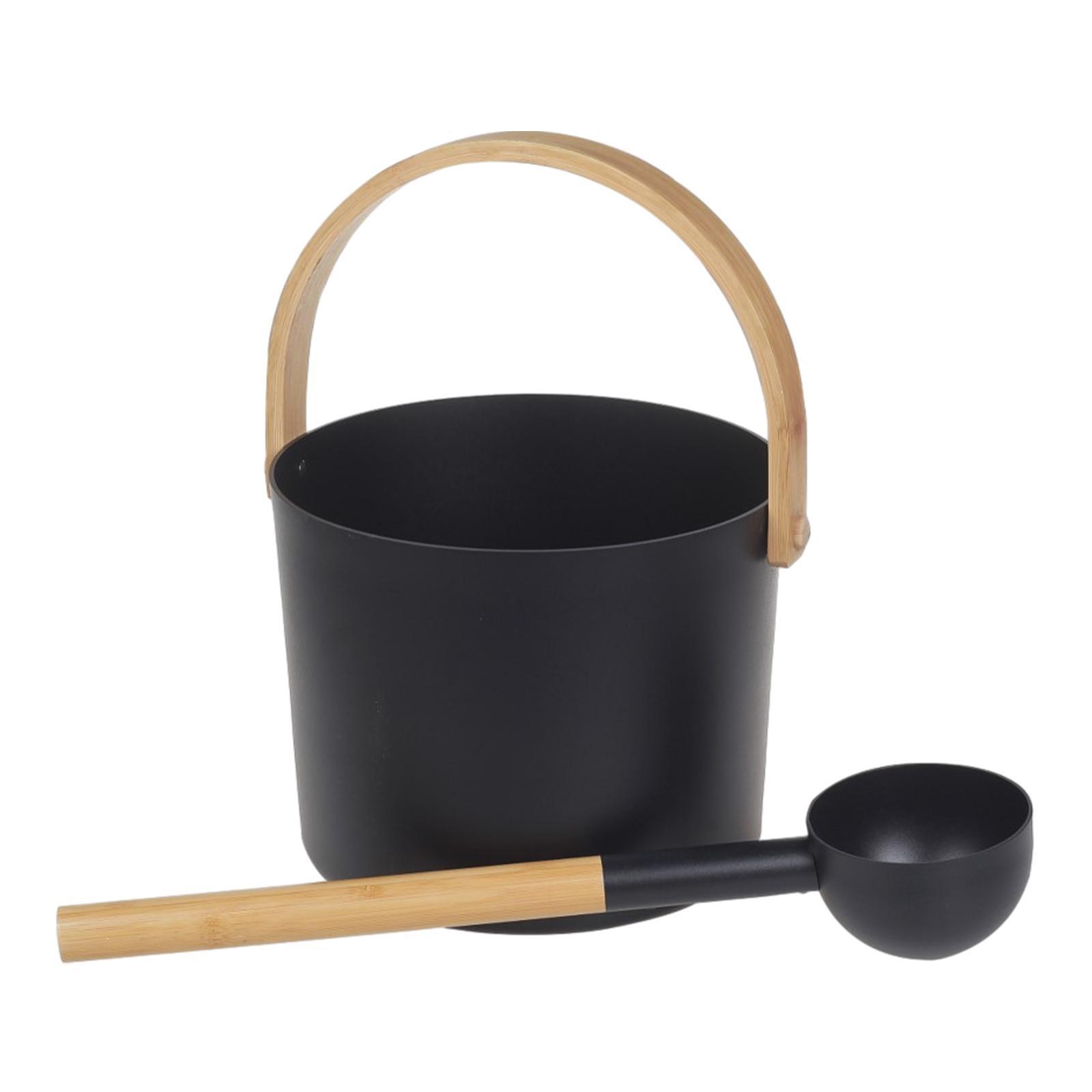 Sauna Bucket with Ladle, Sauna Accessory ,Bamboo Handle Portable 7 Liter Sauna