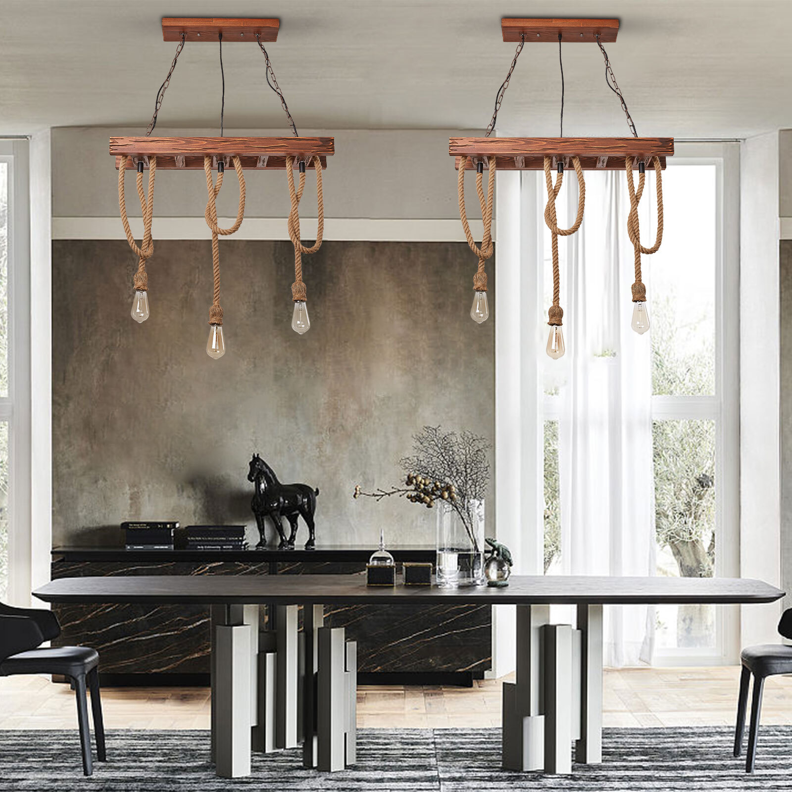 Farmhouse Chandelier 3-Head Ceiling Mount Pendant Lamp Kitchen Hanging Light E26