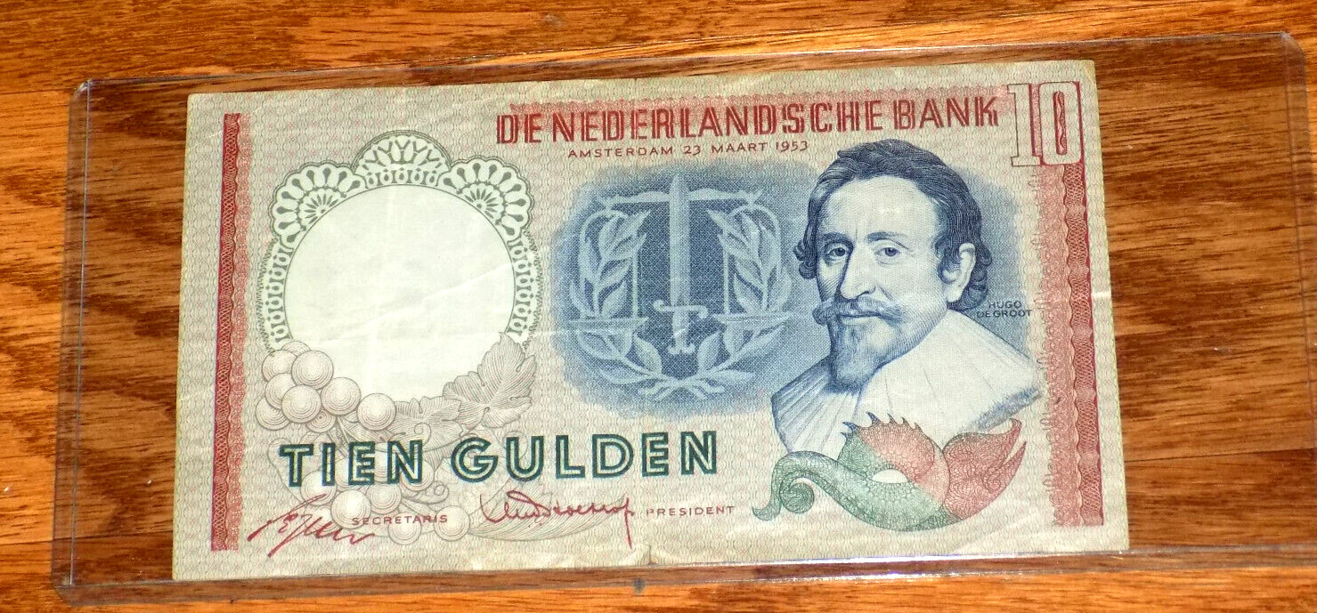 NETHERLANDS 10 Ten Gulden 1953 P-85 Dutch Circulated Holland BANKNOTE NOTE