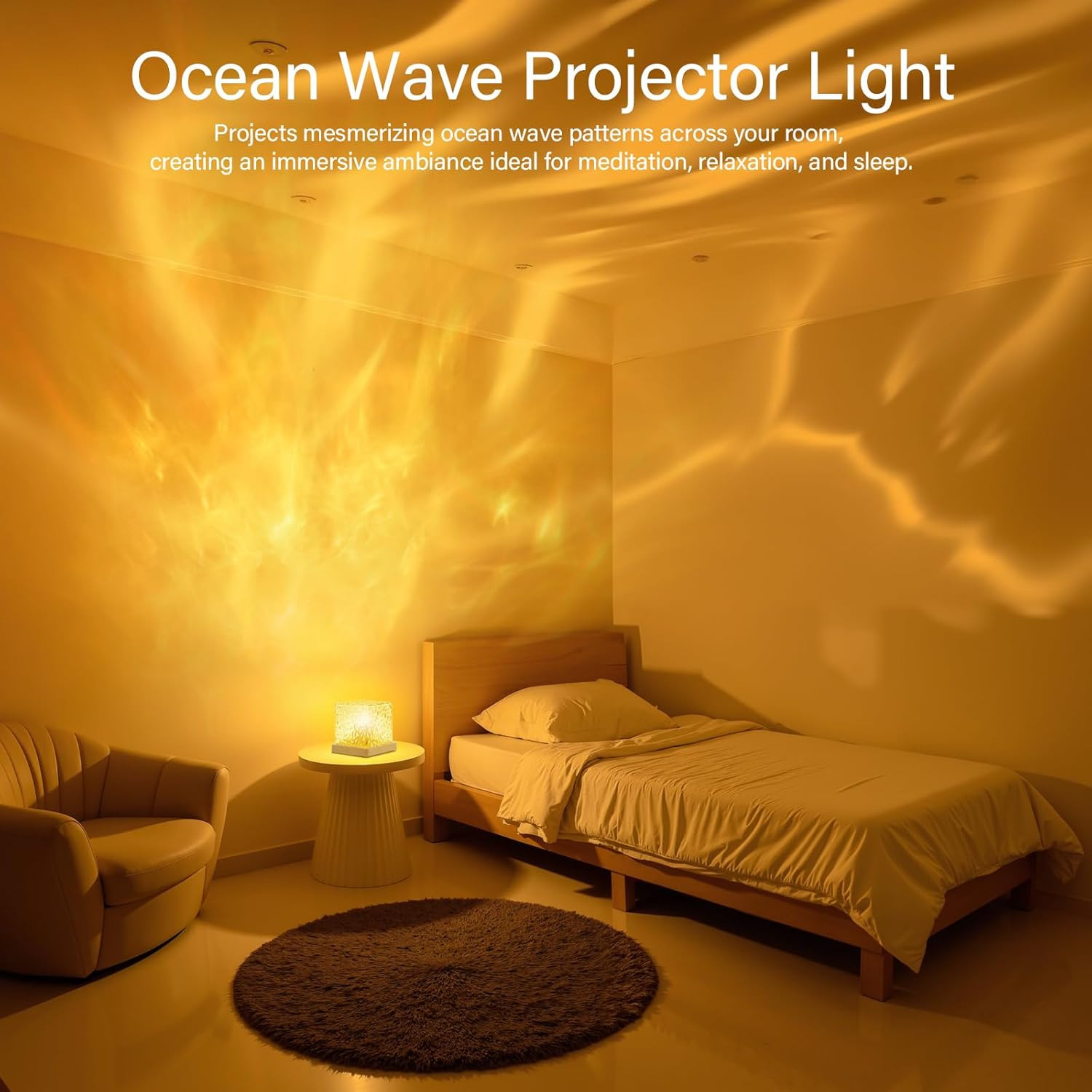 Ocean Wave Projector Light,16 Colors Luminorthe Cube Lamp with Dynamic Wave Effe