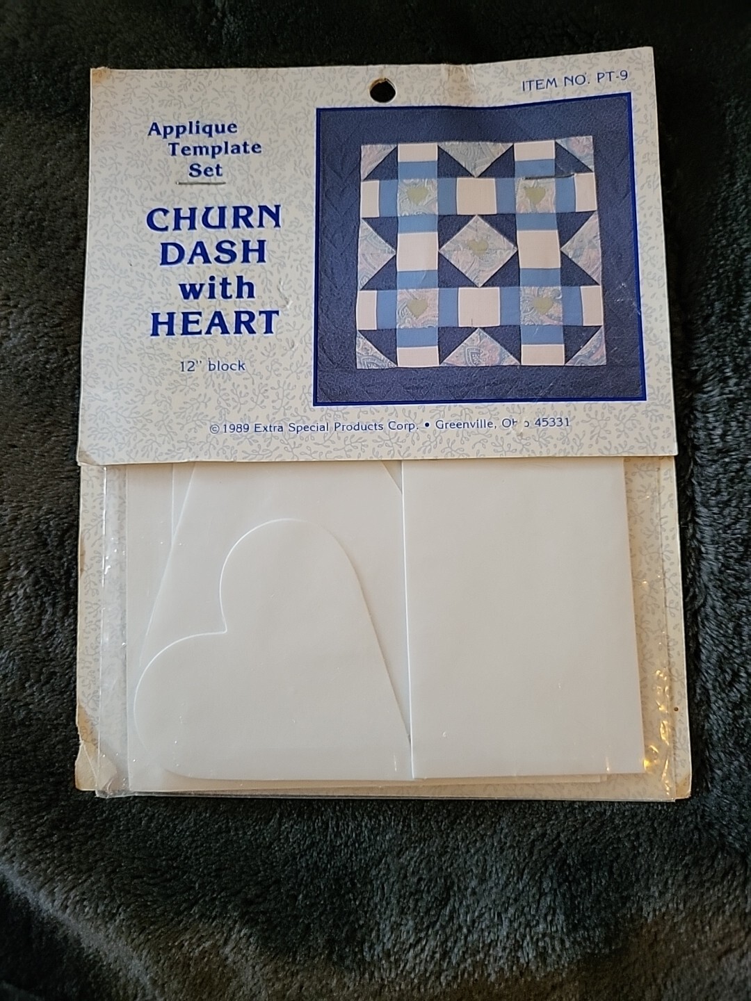 Applique Template Set Churn Dash With Heart 12" Block Vintage 1989