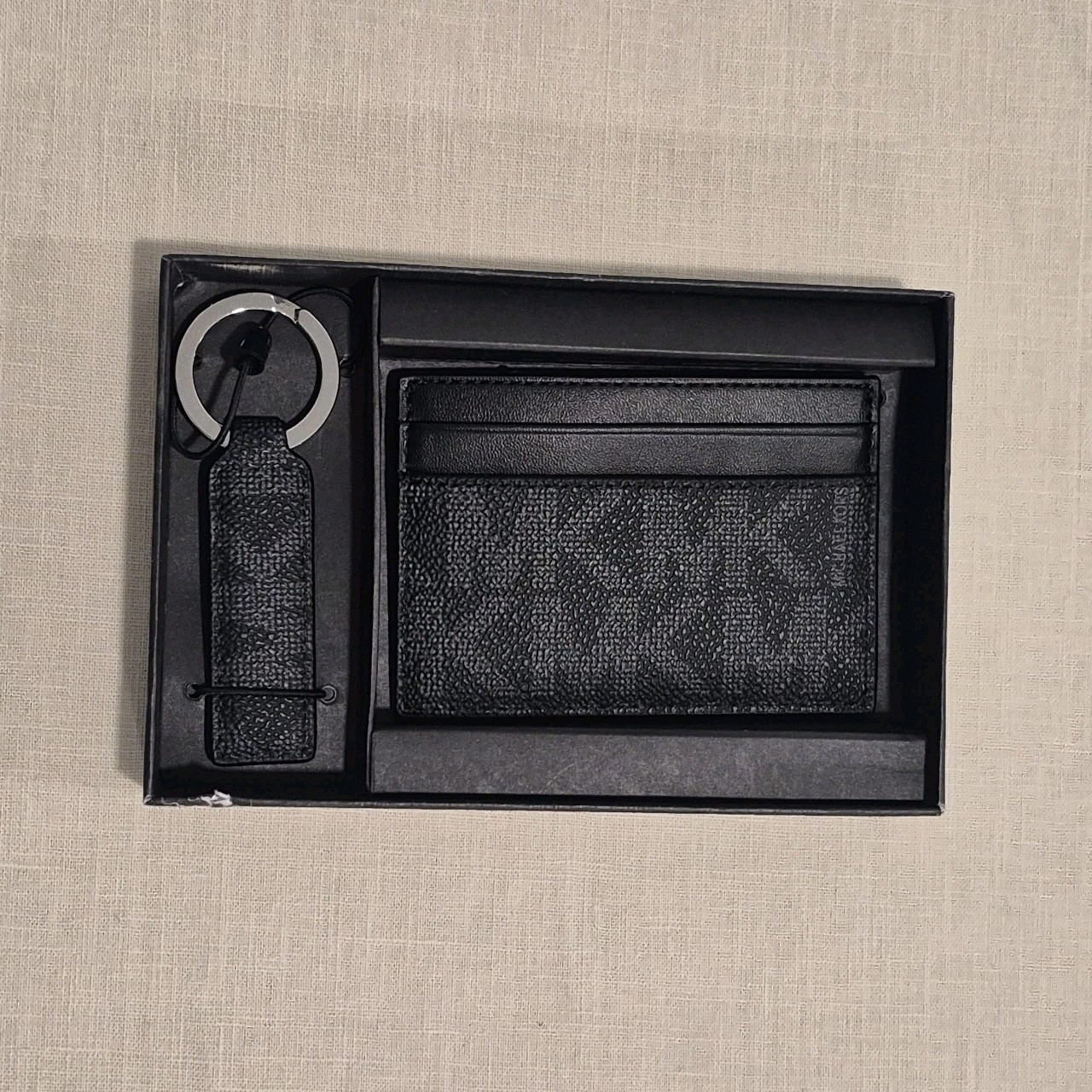Michael Kors - Men's Black Monogram Card Case Wallet & Key Fob - New with Box