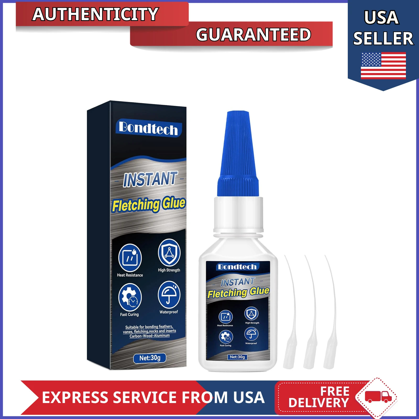 Arrow Fletching Glue 30g Instant Adhesive for Carbon Aluminum and Wood Shafts
