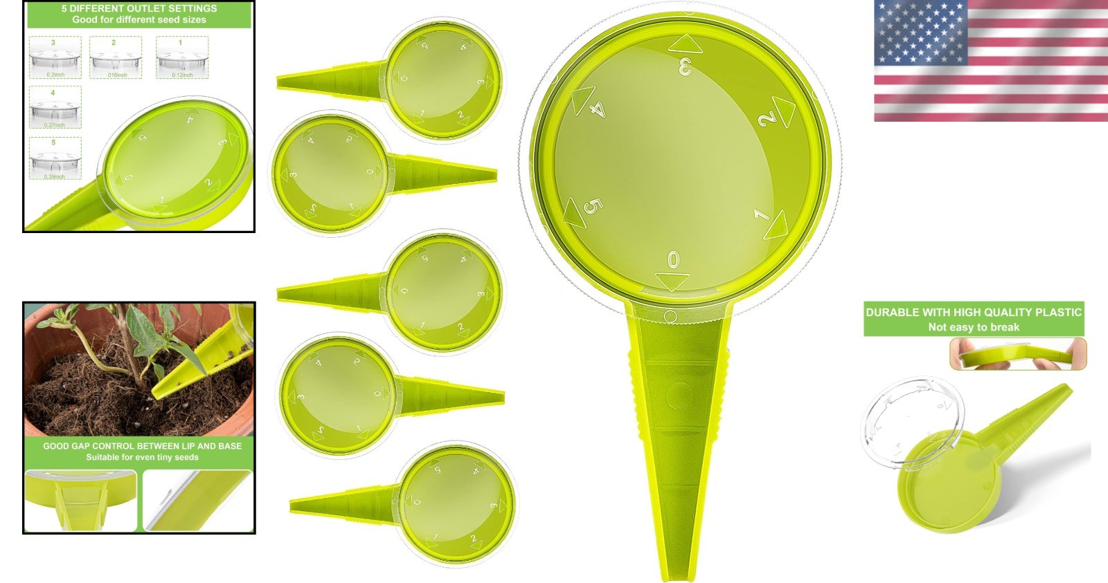Light Green Sowing Seed Dispenser Tool Set with Adjustable Seed Size Control