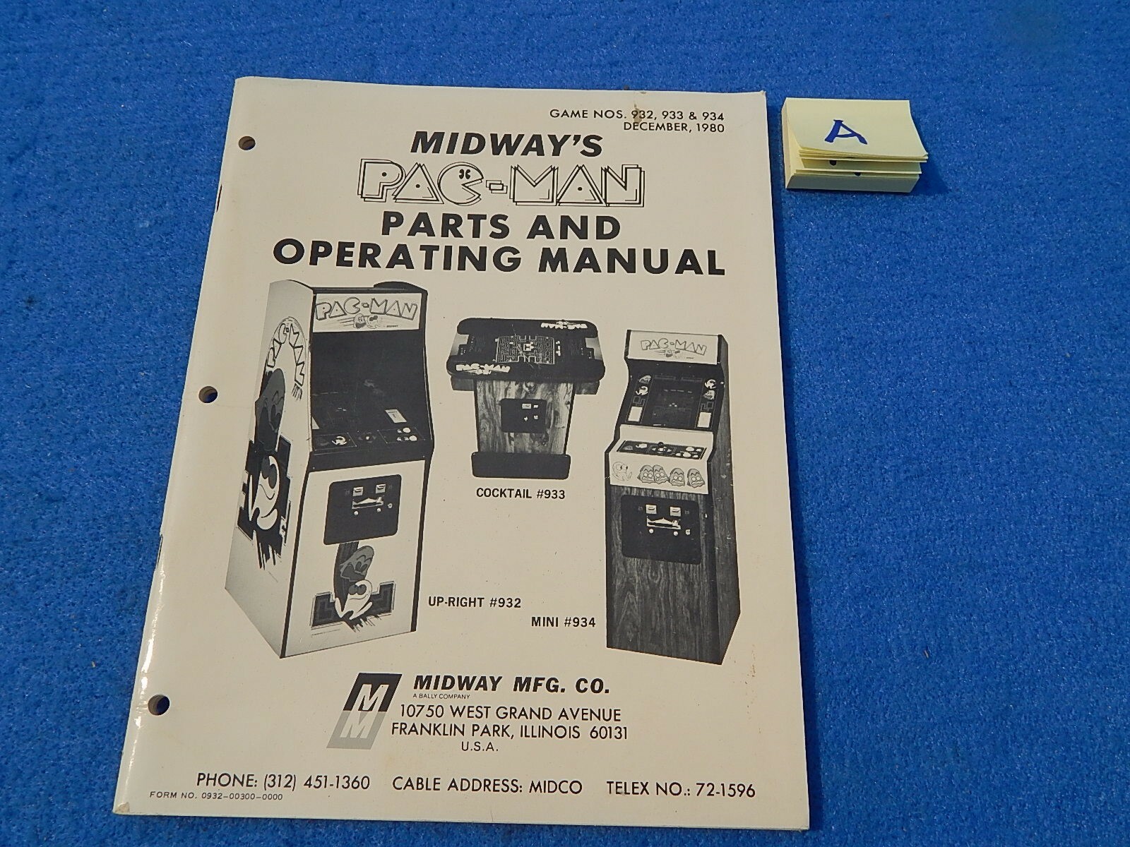 1980 Midway PAC-MAN Parts and Operating Manual