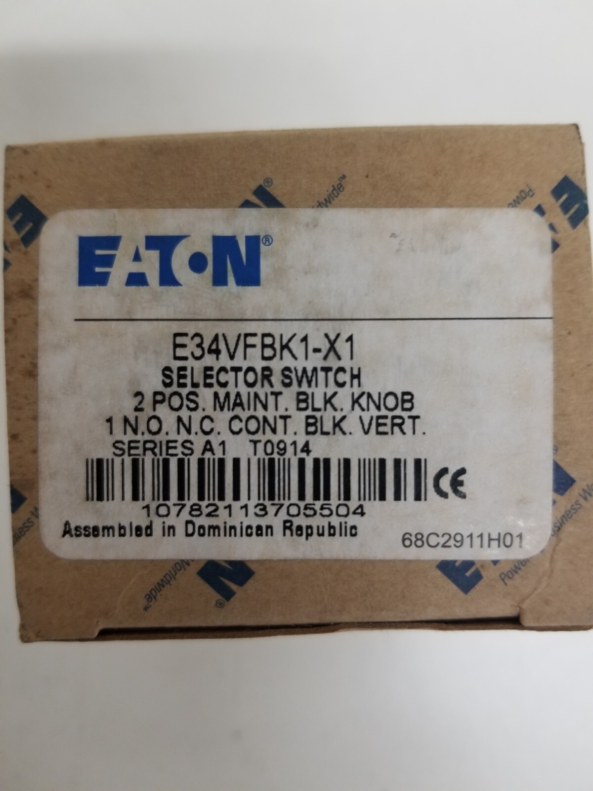 Eaton E34VFBK1-X1 Selector Switch 1NO 1NC 2 Position